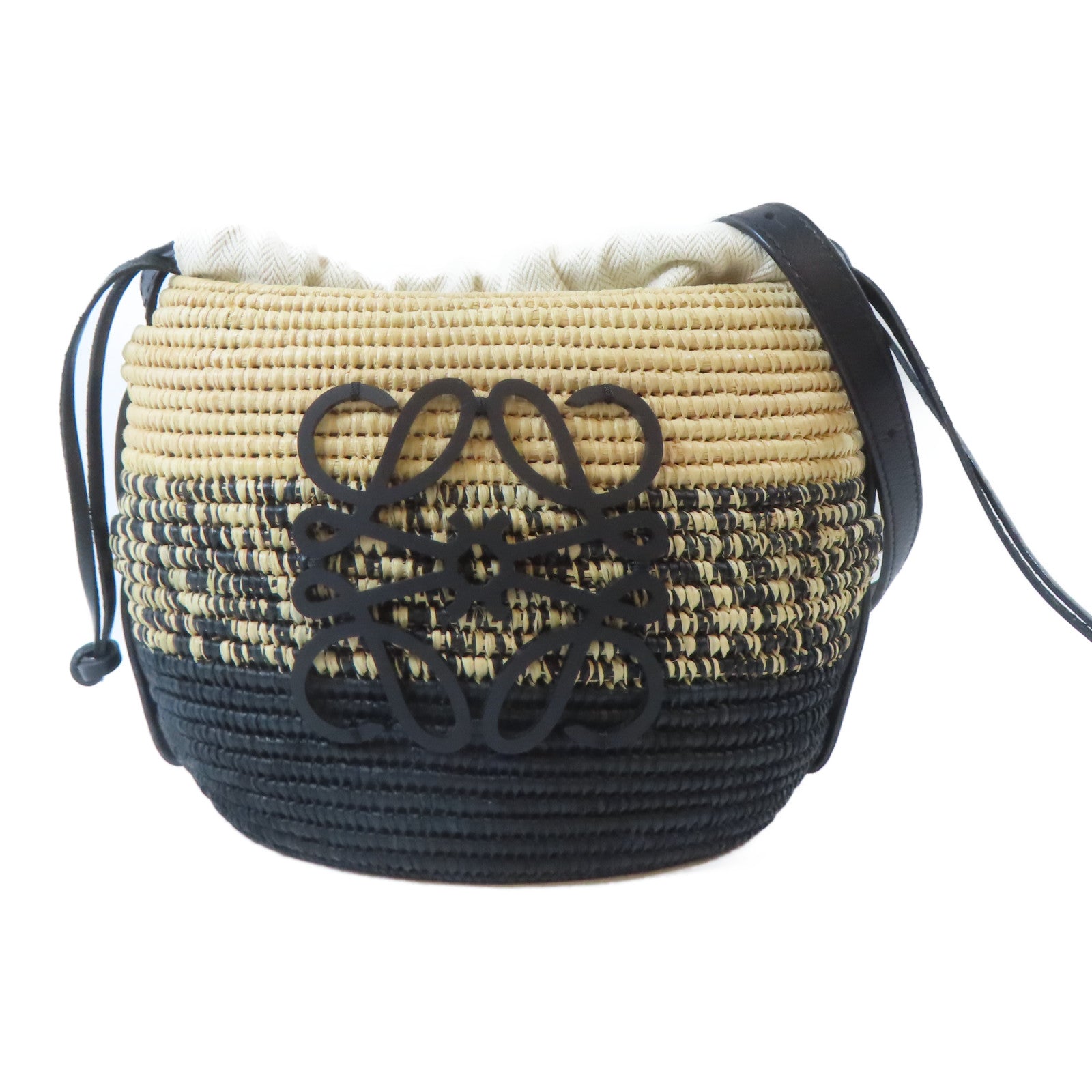 LOEWE 藤製Beehive Basket肩背袋黑色/棕色