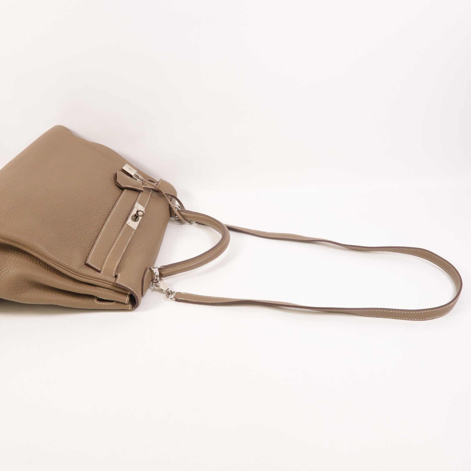 HERMES Togo皮革Kelly 32銀扣手挽肩背兩用袋Etoupe