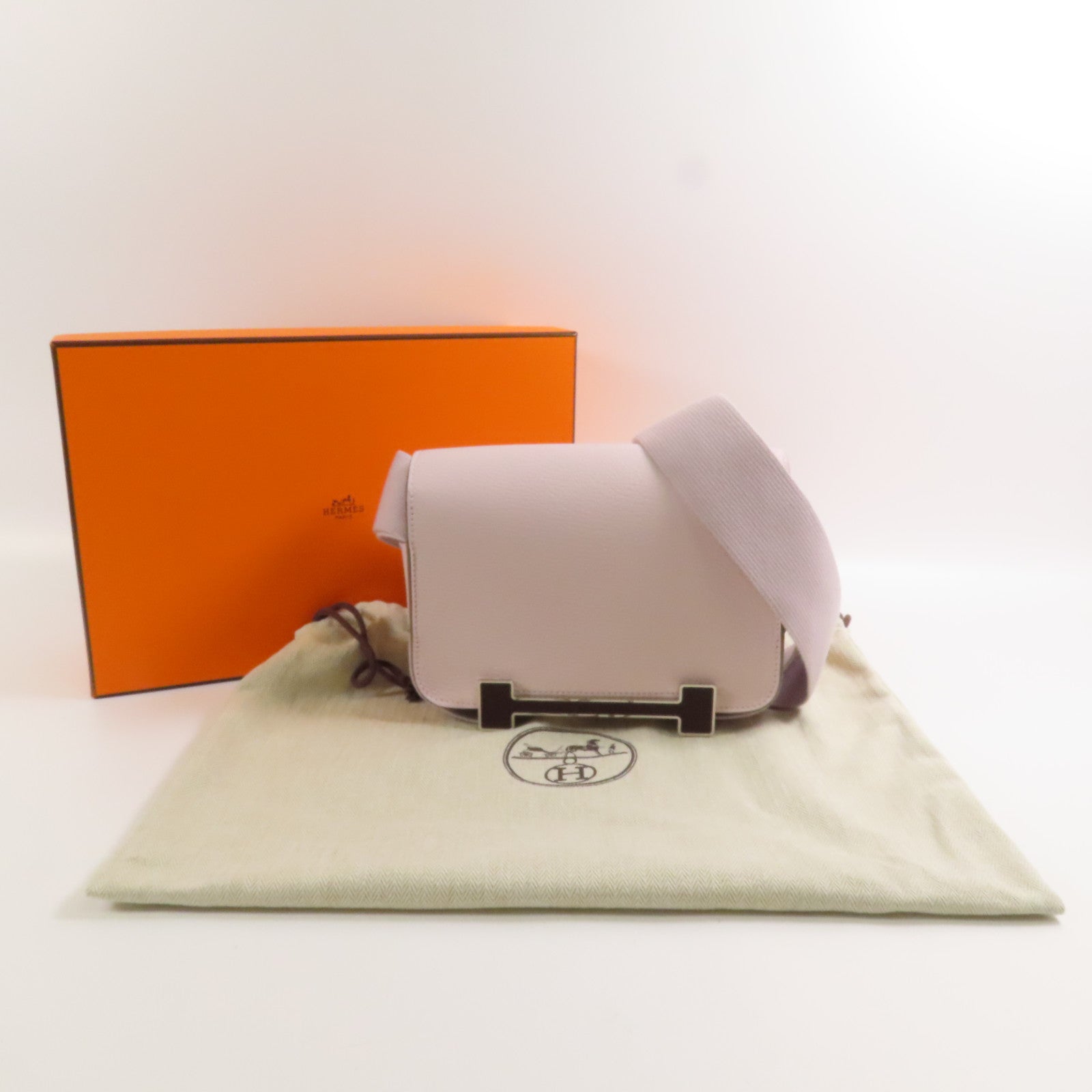 HERMES 【激減優惠】Chevre皮革Geta銀扣肩背袋Mauve Sylvestre