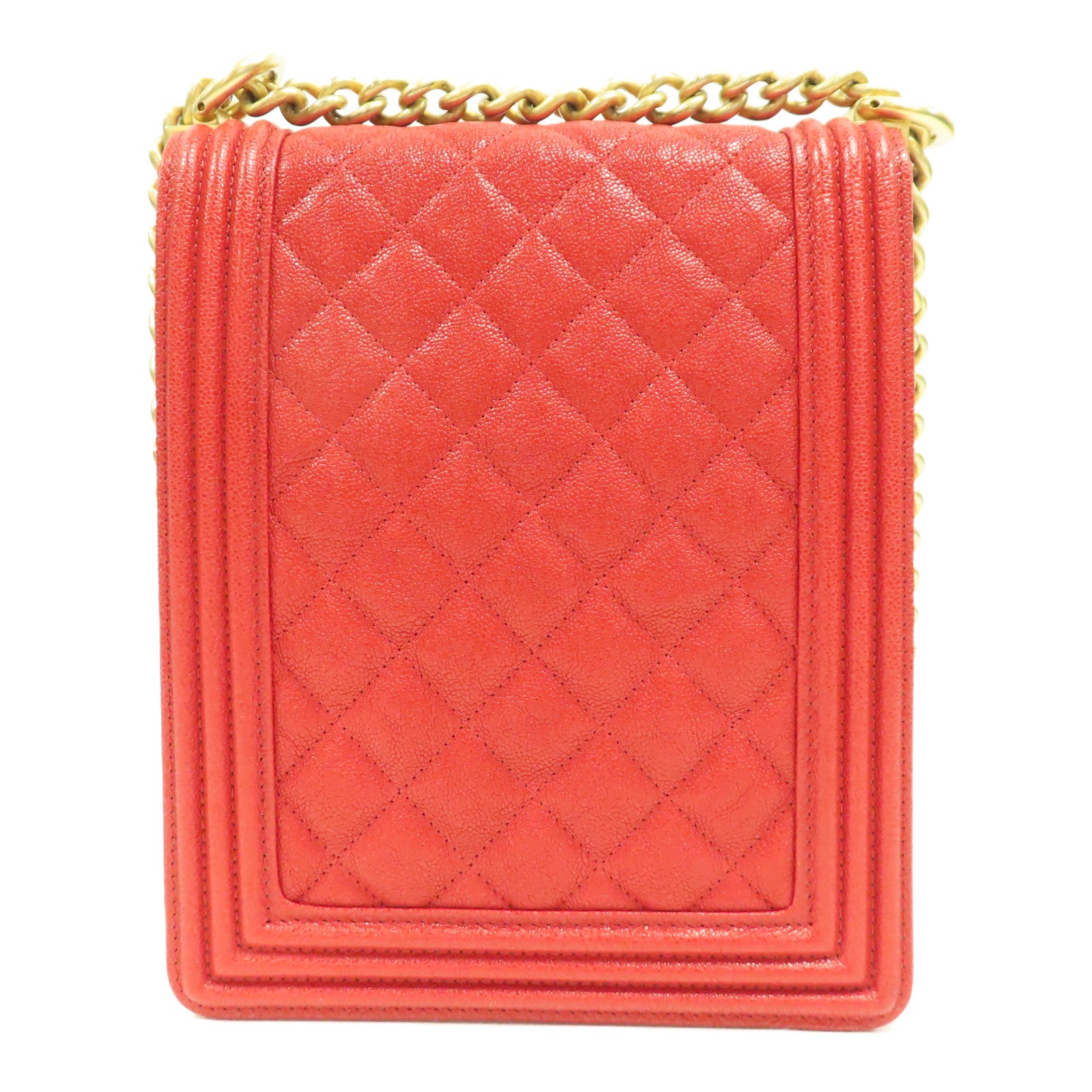 CHANEL 【激減優惠】菱格牛皮皮革Boy金扣鏈帶肩背袋紅色