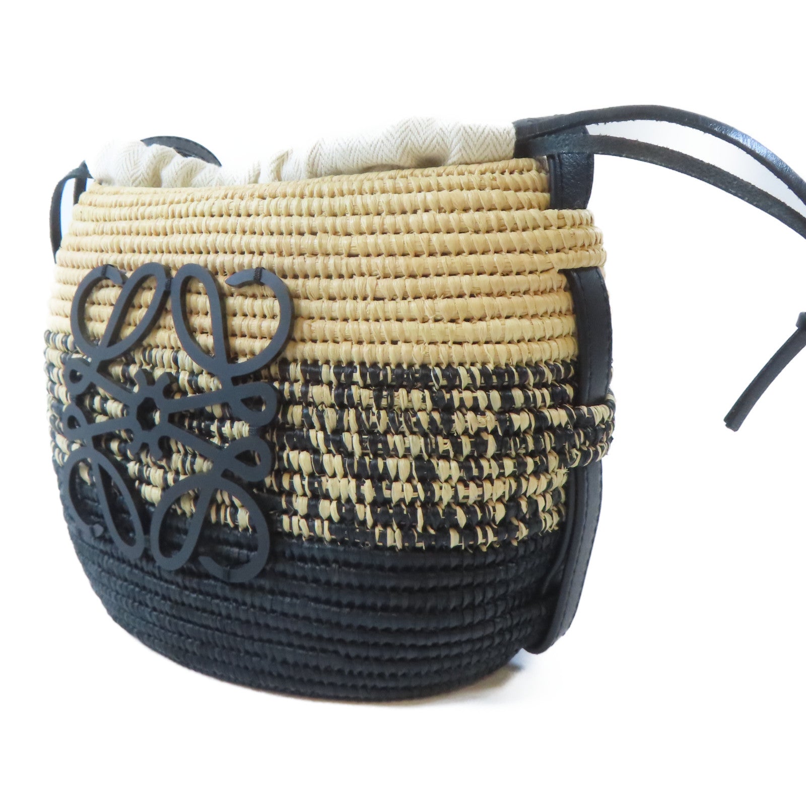 LOEWE 藤製Beehive Basket肩背袋黑色/棕色