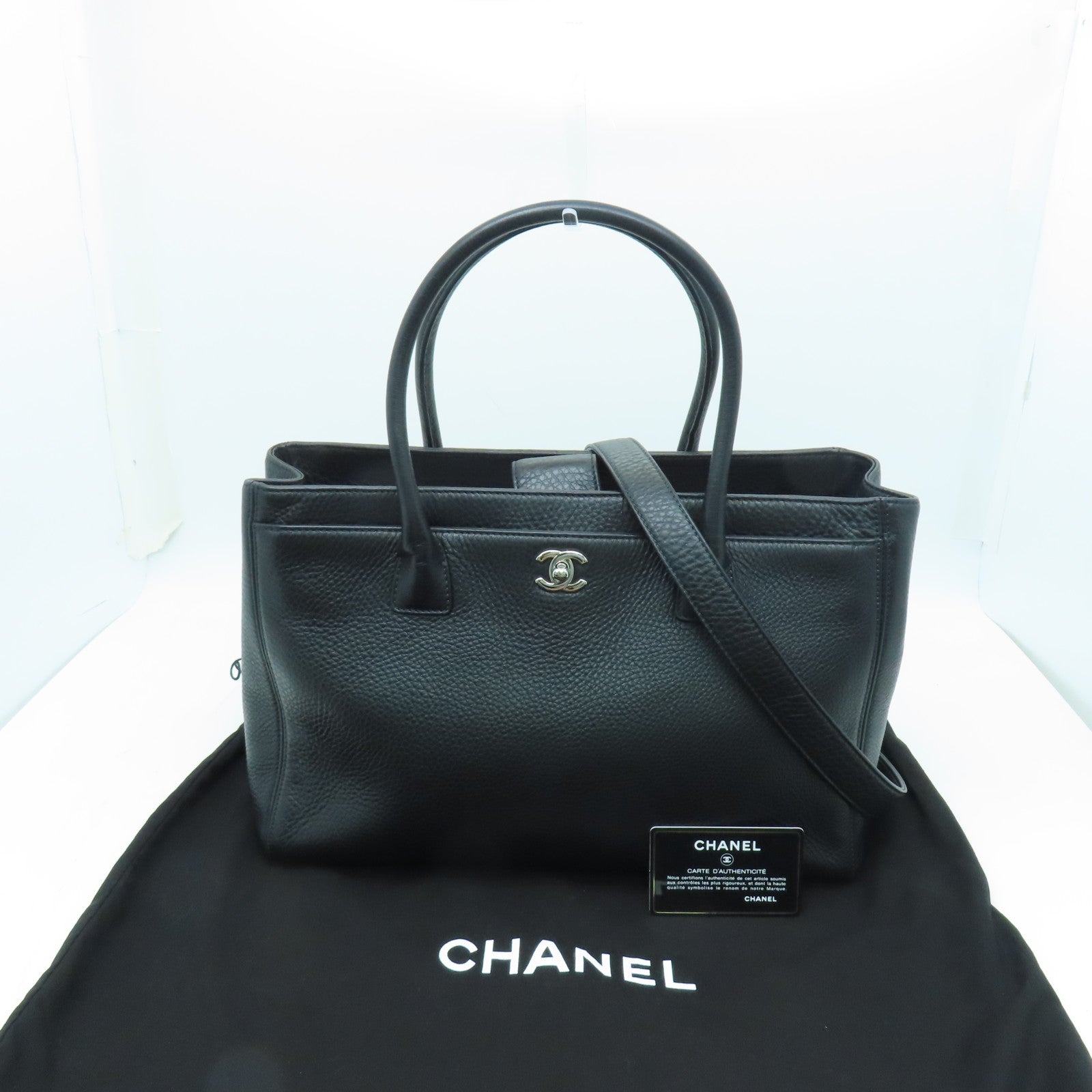 CHANEL 【激減優惠】牛皮皮革2 Way Shoulder Bag銀扣手挽肩背兩用袋黑色