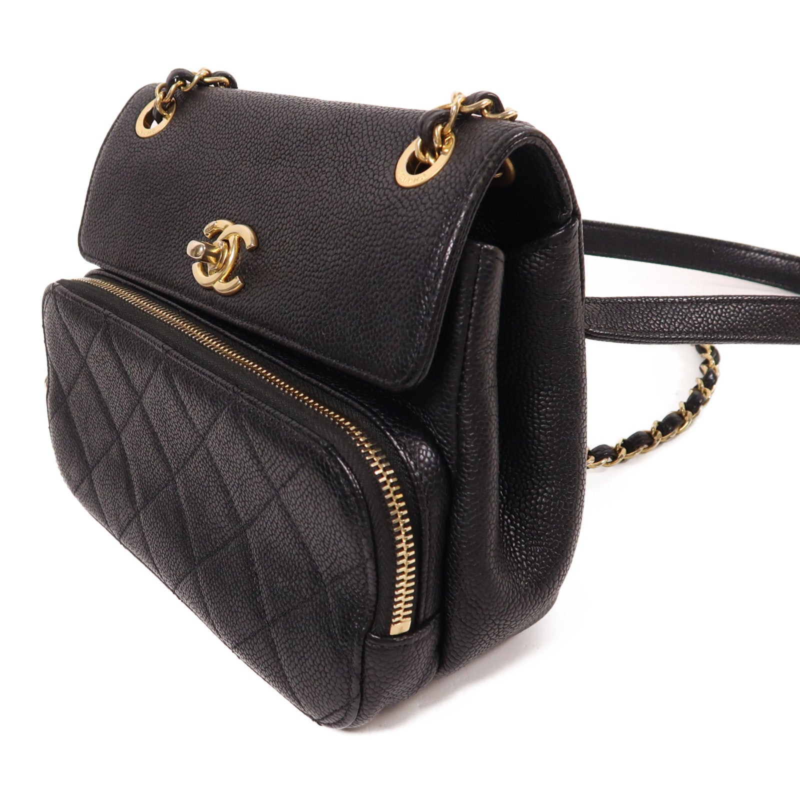 CHANEL 牛皮皮革Chain Shoulder金扣鏈帶肩背袋