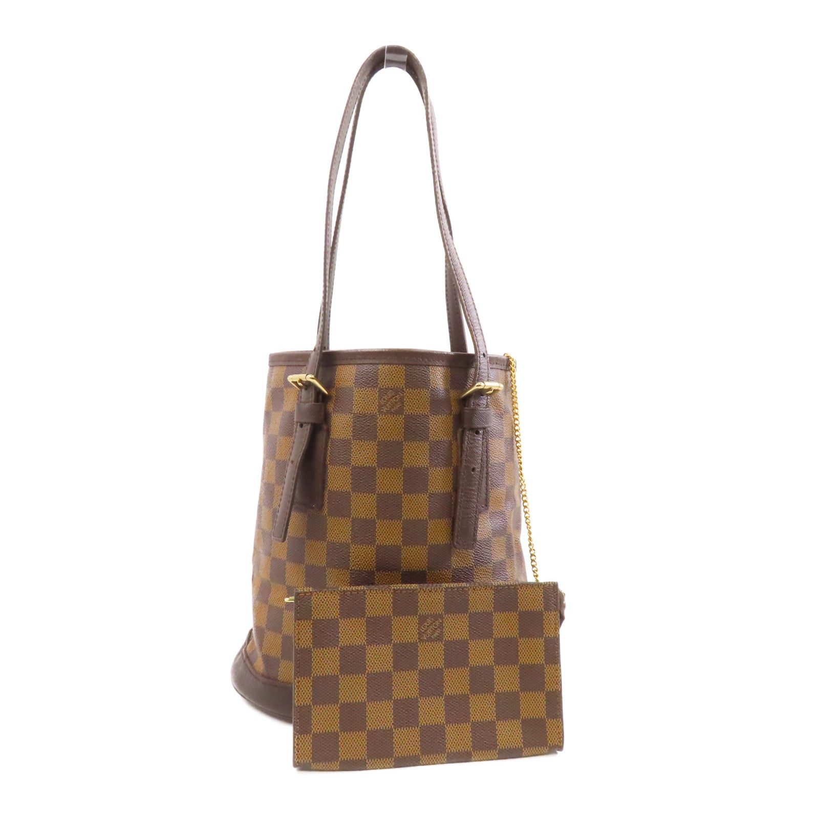 LOUIS VUITTON Damier Marais金扣手挽袋棕色