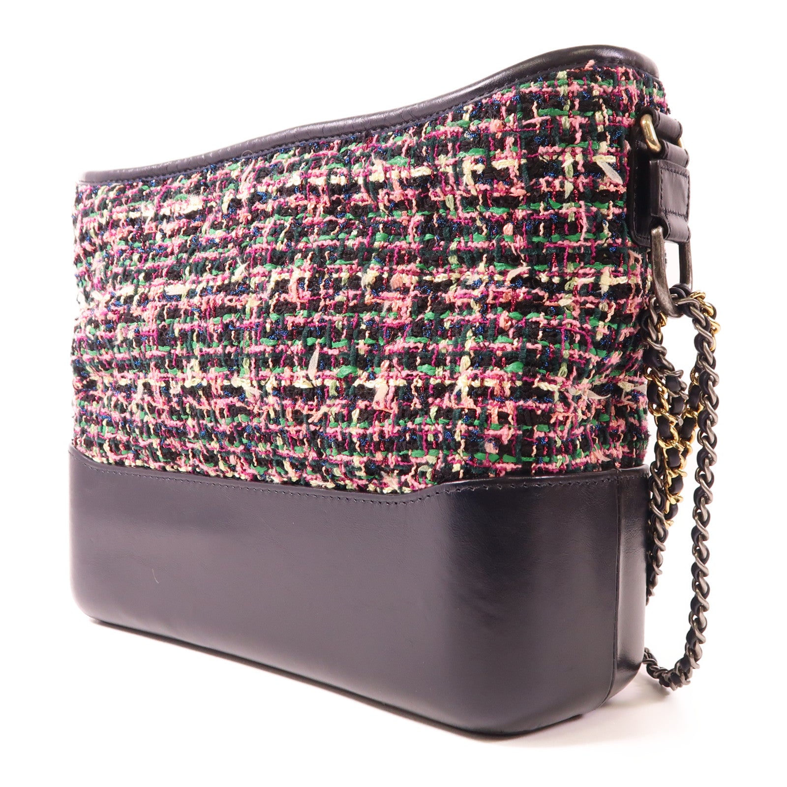 CHANEL 粗花呢/皮革Gabrielle Medium鏈帶肩背袋