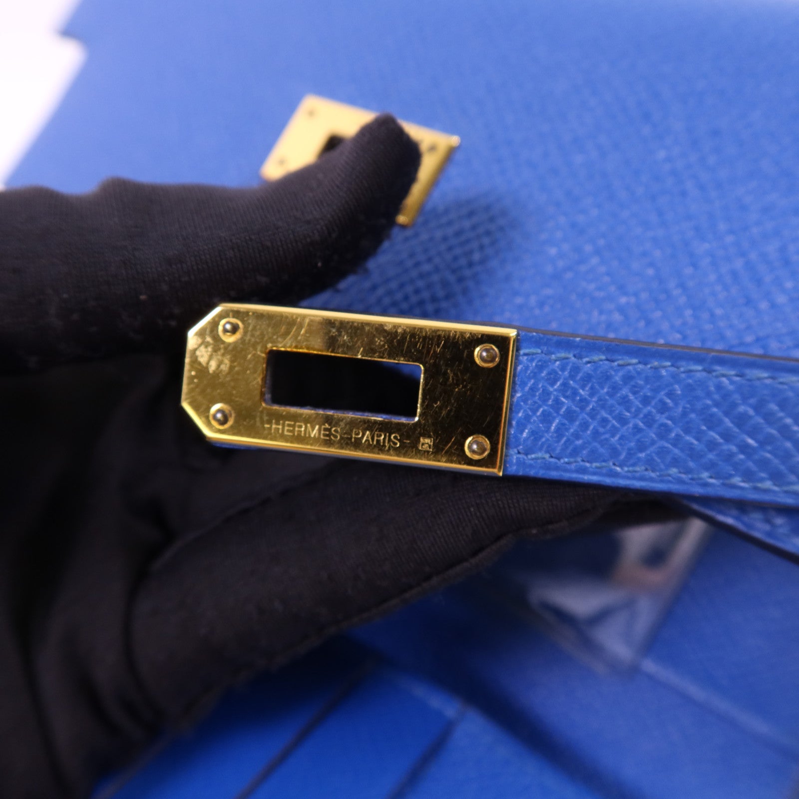 HERMES Epsom皮革Kelly Short Wallet金扣錢包Blue Zanzibar