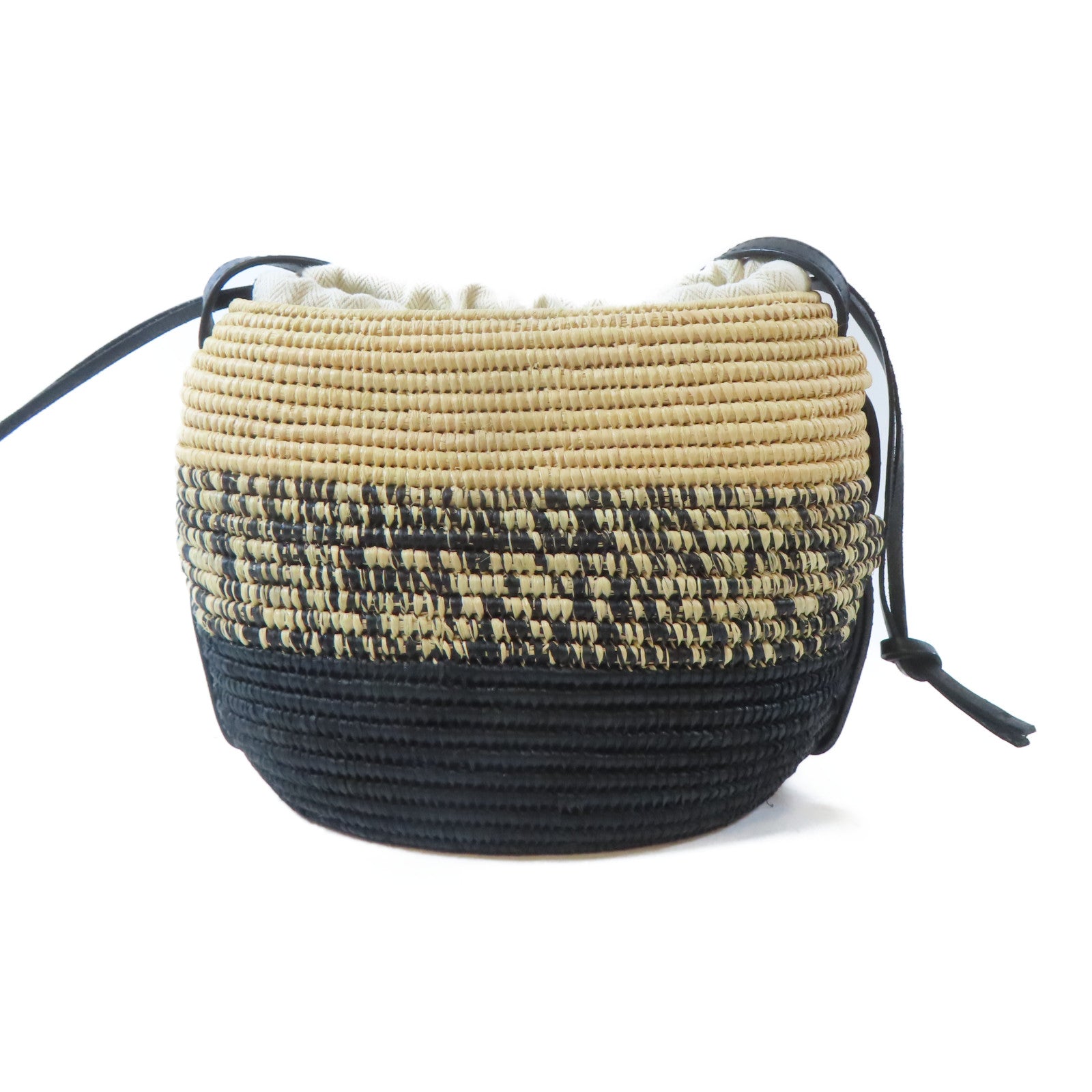 LOEWE 藤製Beehive Basket肩背袋黑色/棕色