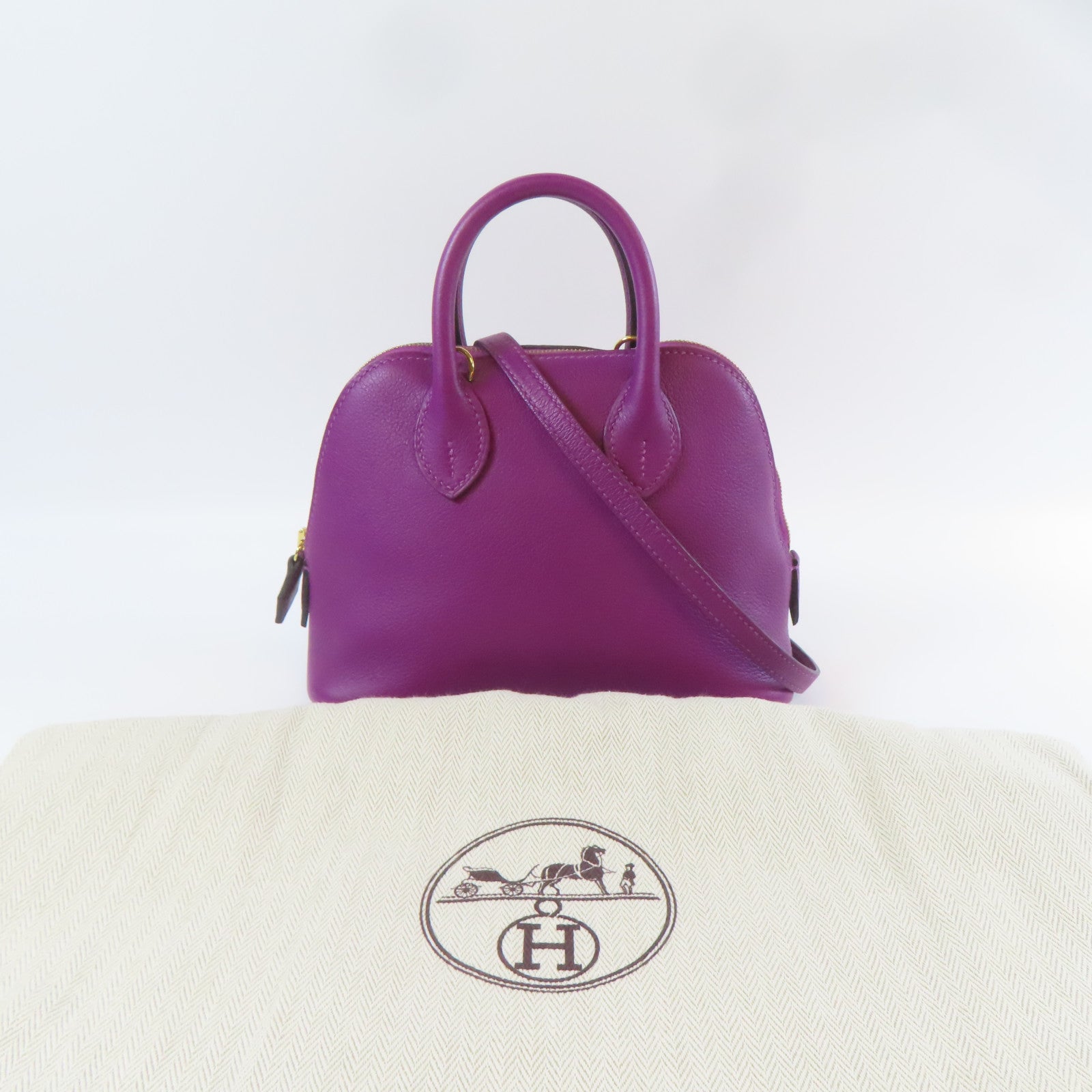 HERMES Evercolor皮革Bolide Mini金扣海葵手挽肩背兩用袋Anemone紫色