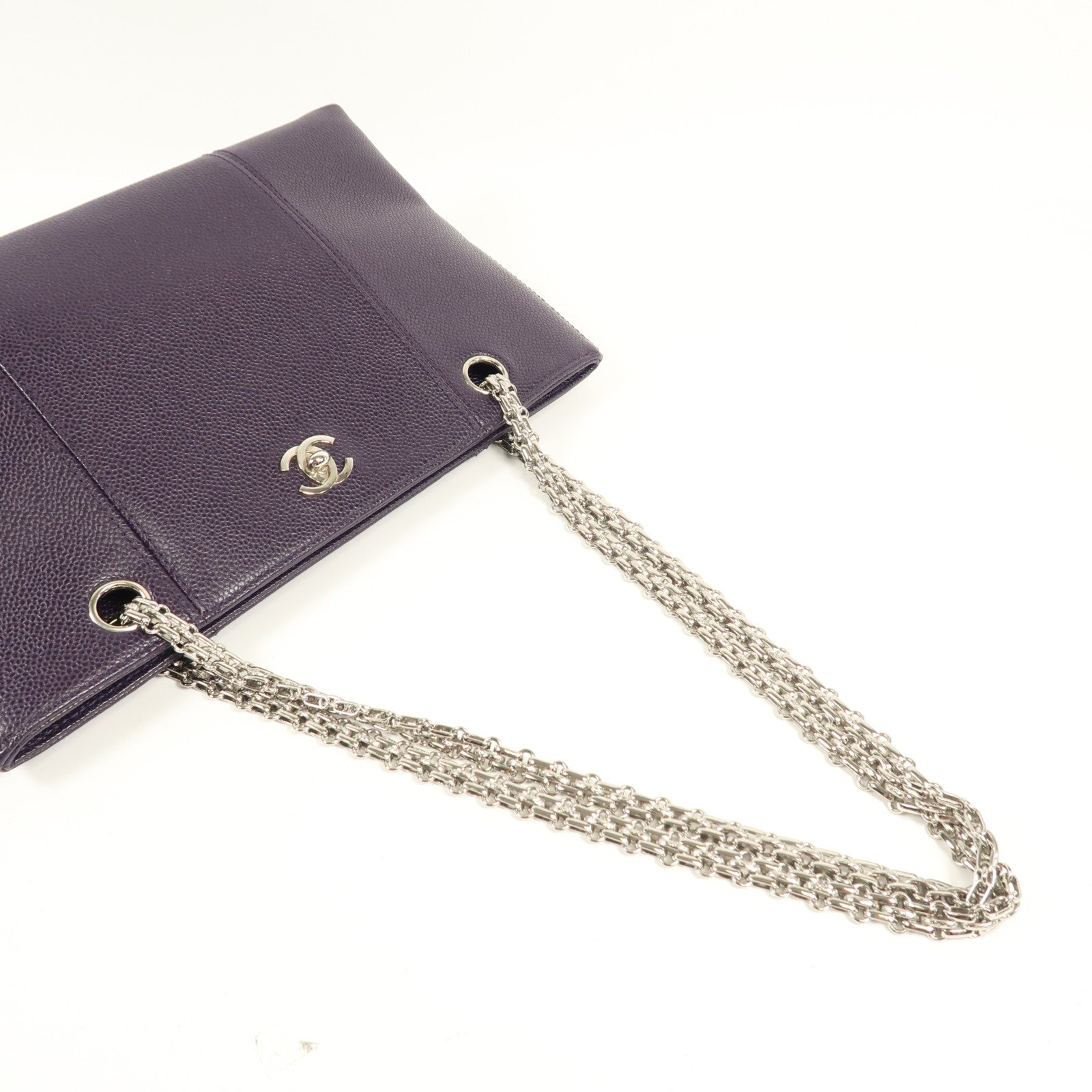 CHANEL 牛皮皮革Chain Shoulder銀扣鏈帶肩背袋