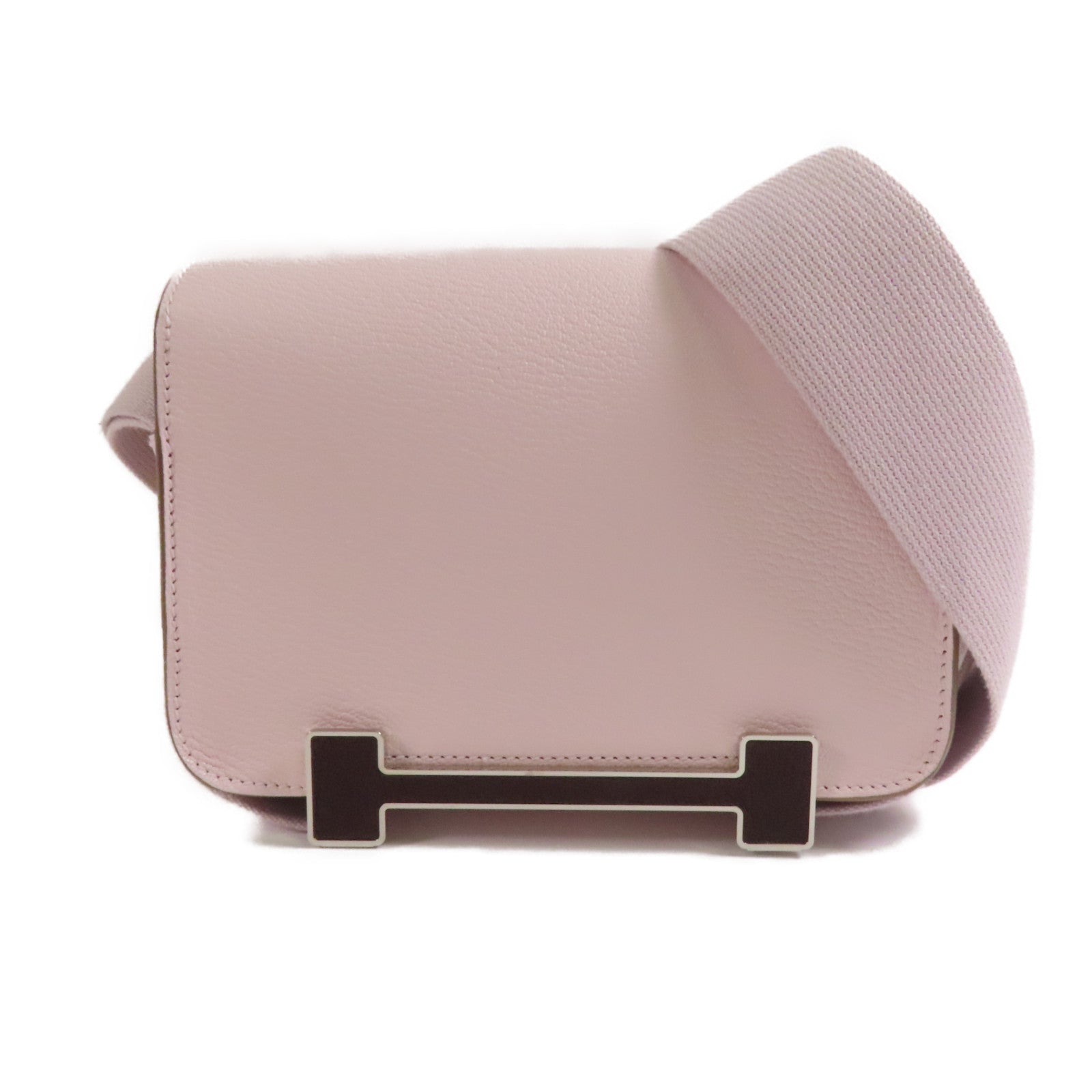 HERMES Chevre皮革Geta銀扣肩背袋Mauve Sylvestre