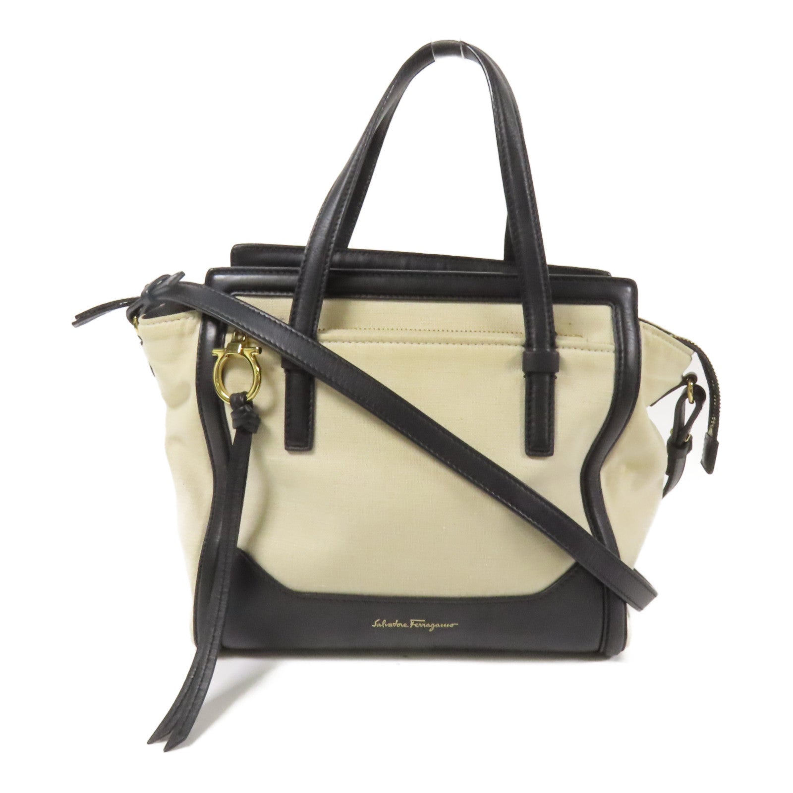 Salvatore Ferragamo 帆布2 Way Bag金扣手挽肩背兩用袋