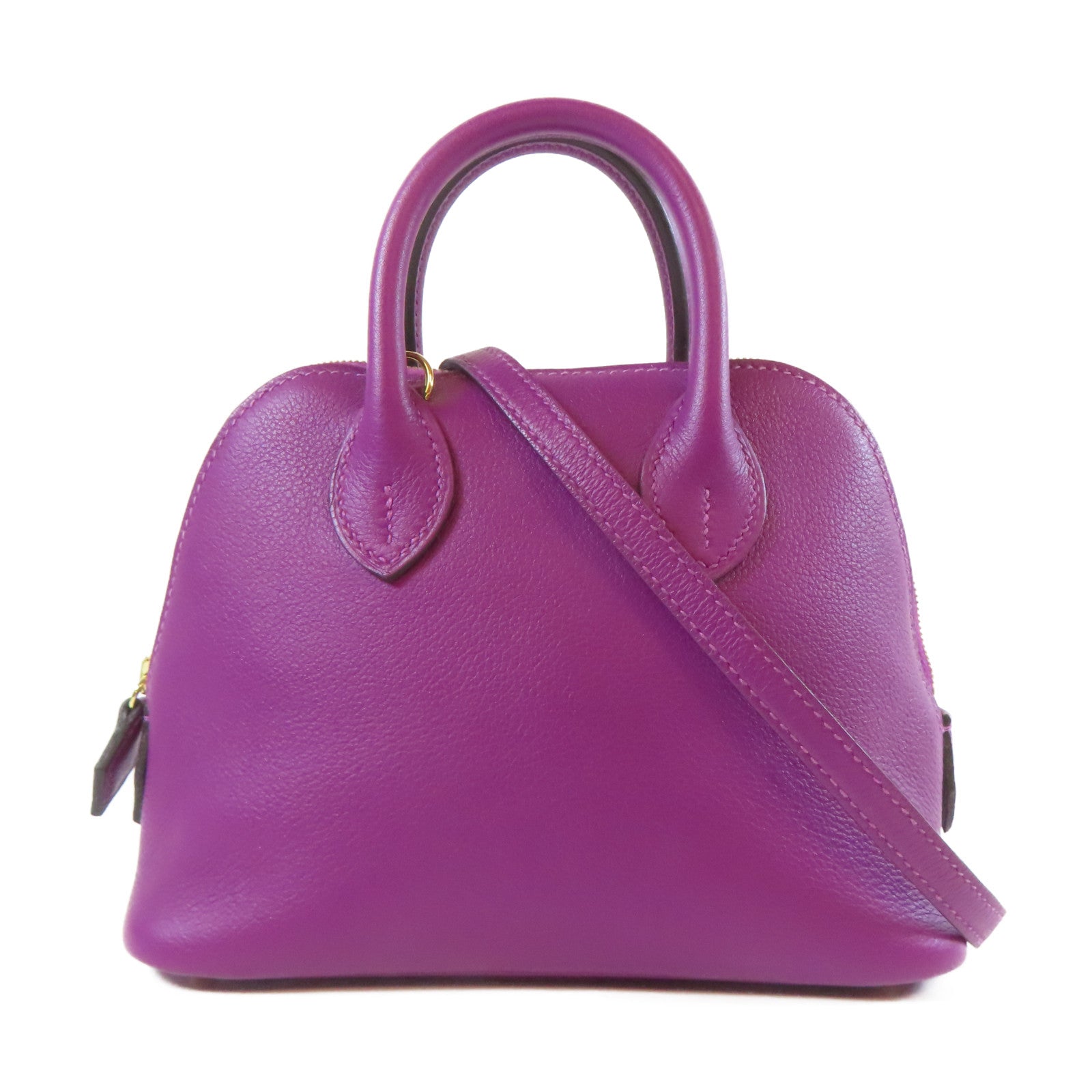 HERMES Evercolor皮革Bolide Mini金扣海葵手挽肩背兩用袋Anemone紫色