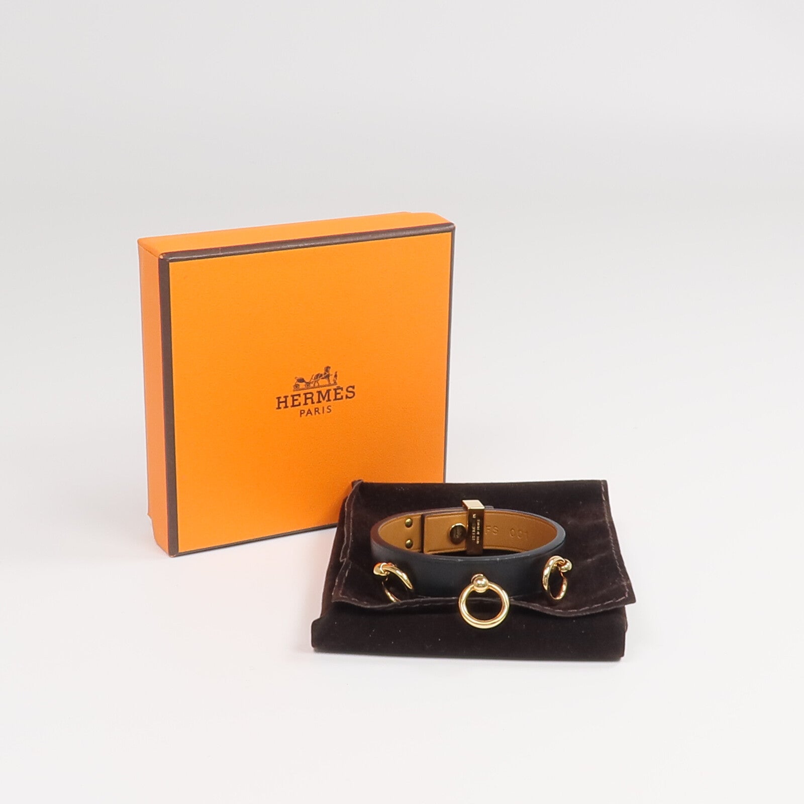 HERMES Swift皮革Mini Dog Bracelet金扣手帶Noir
