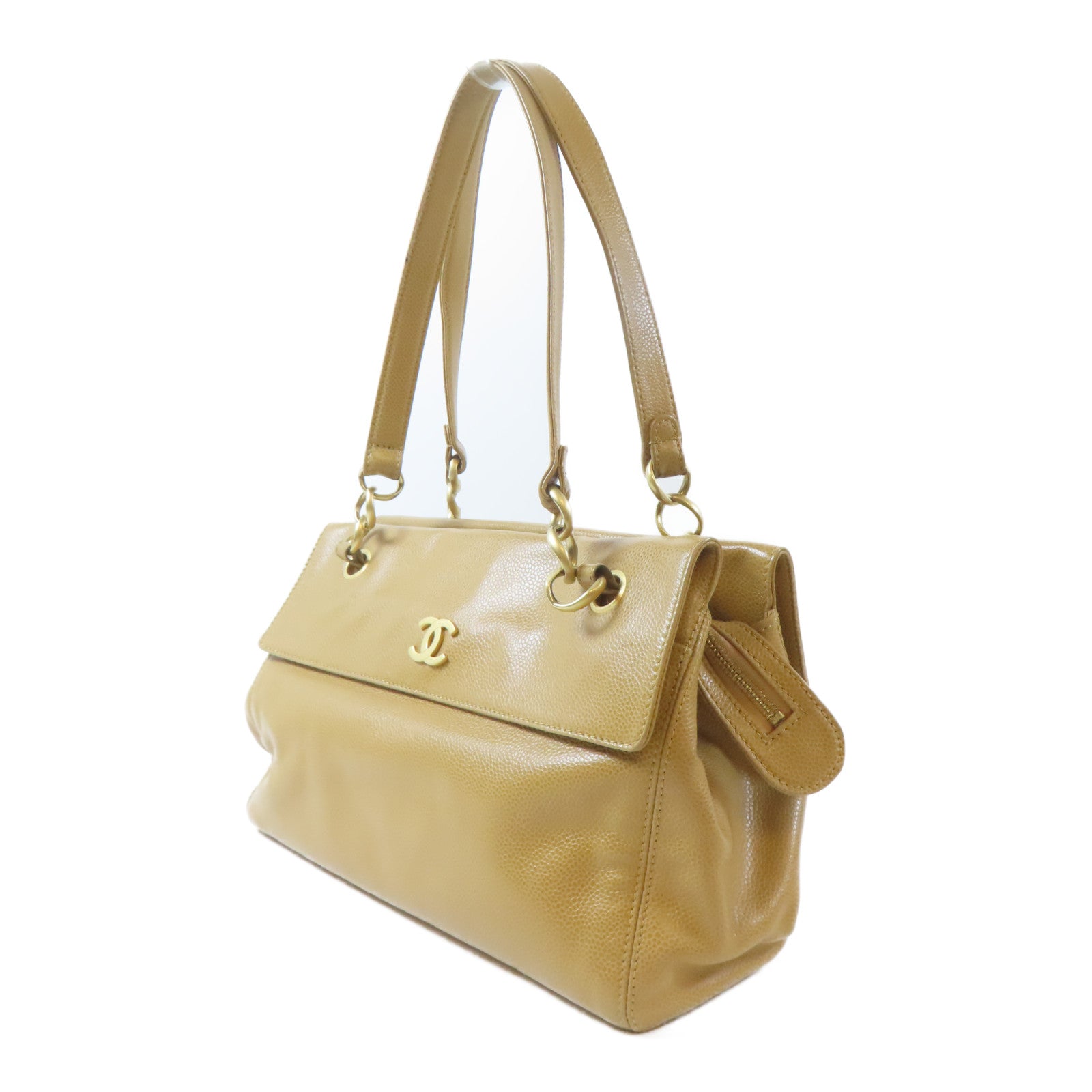 CHANEL Caviar皮革Shoulder Bag金扣肩背袋啡色
