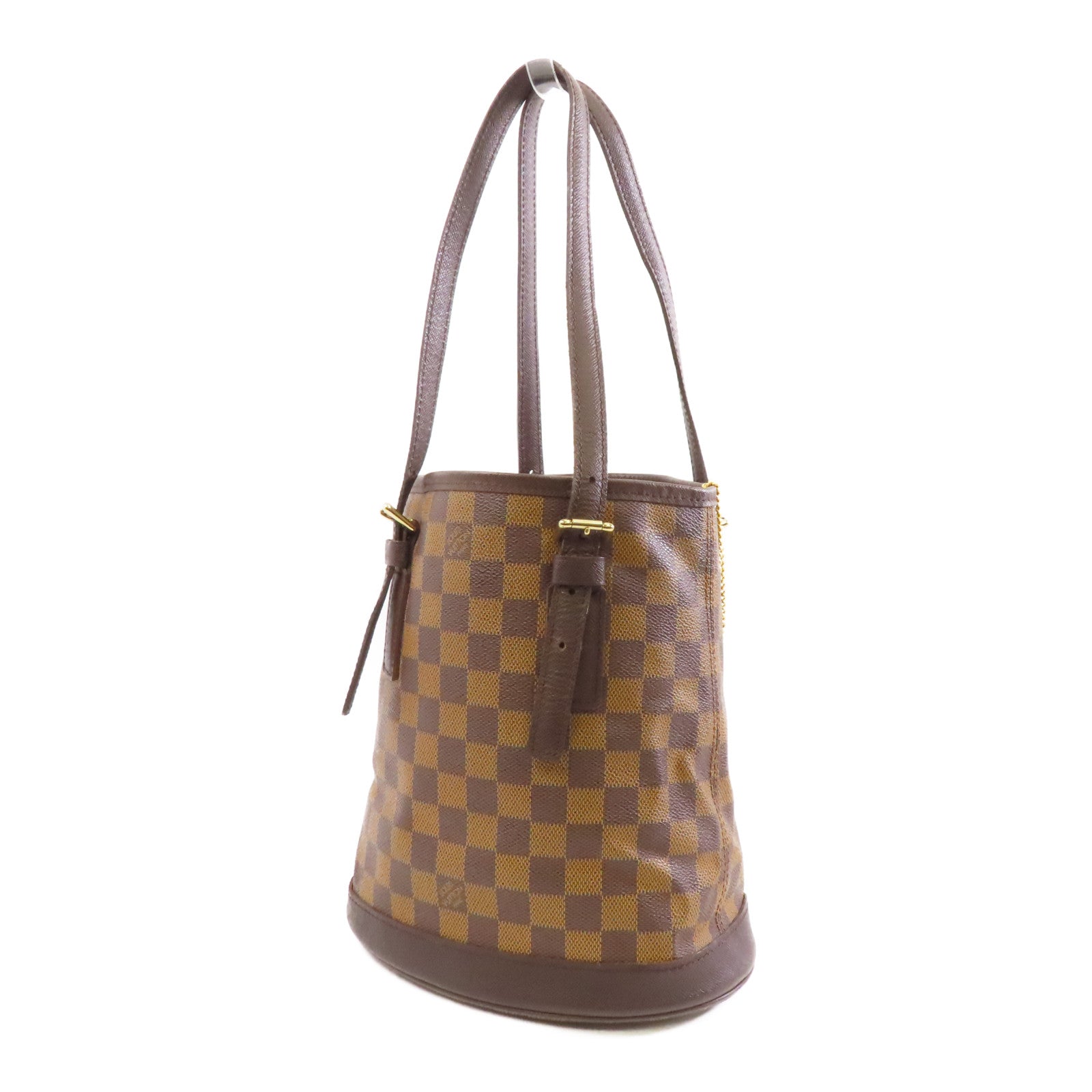 LOUIS VUITTON Damier Marais金扣手挽袋棕色