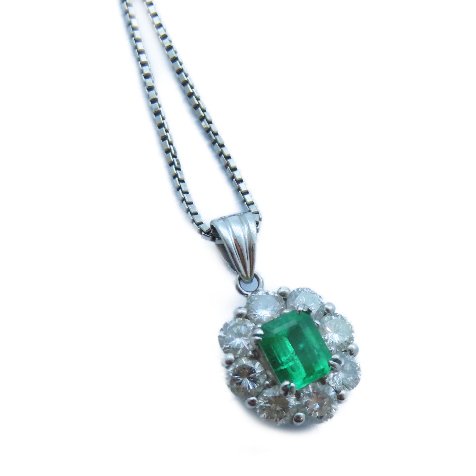 JEWELRY 【激減優惠】PT900白金/PT850白金Emerald/Diamond Necklace 0.55ct綠寶石/1.00ct鑽石項鍊#40cm
