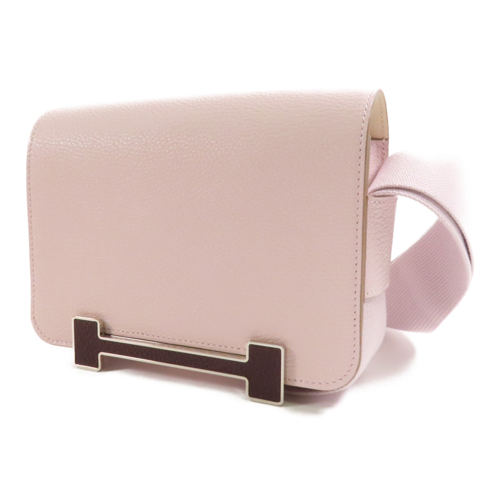 HERMES Chevre皮革Geta銀扣肩背袋Mauve Sylvestre