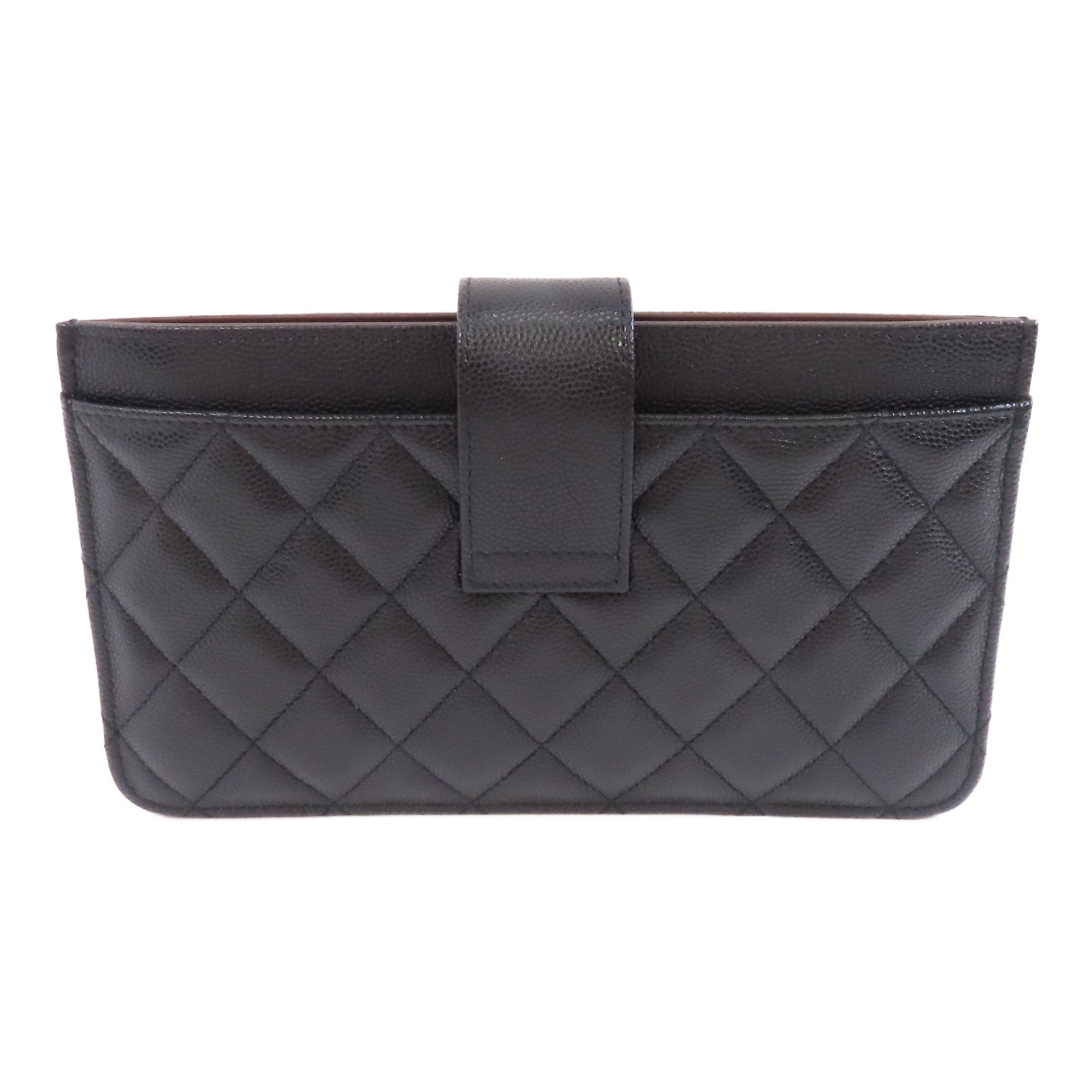 CHANEL 菱格Caviar皮革Pouch Wallet銀扣手拿包黑色