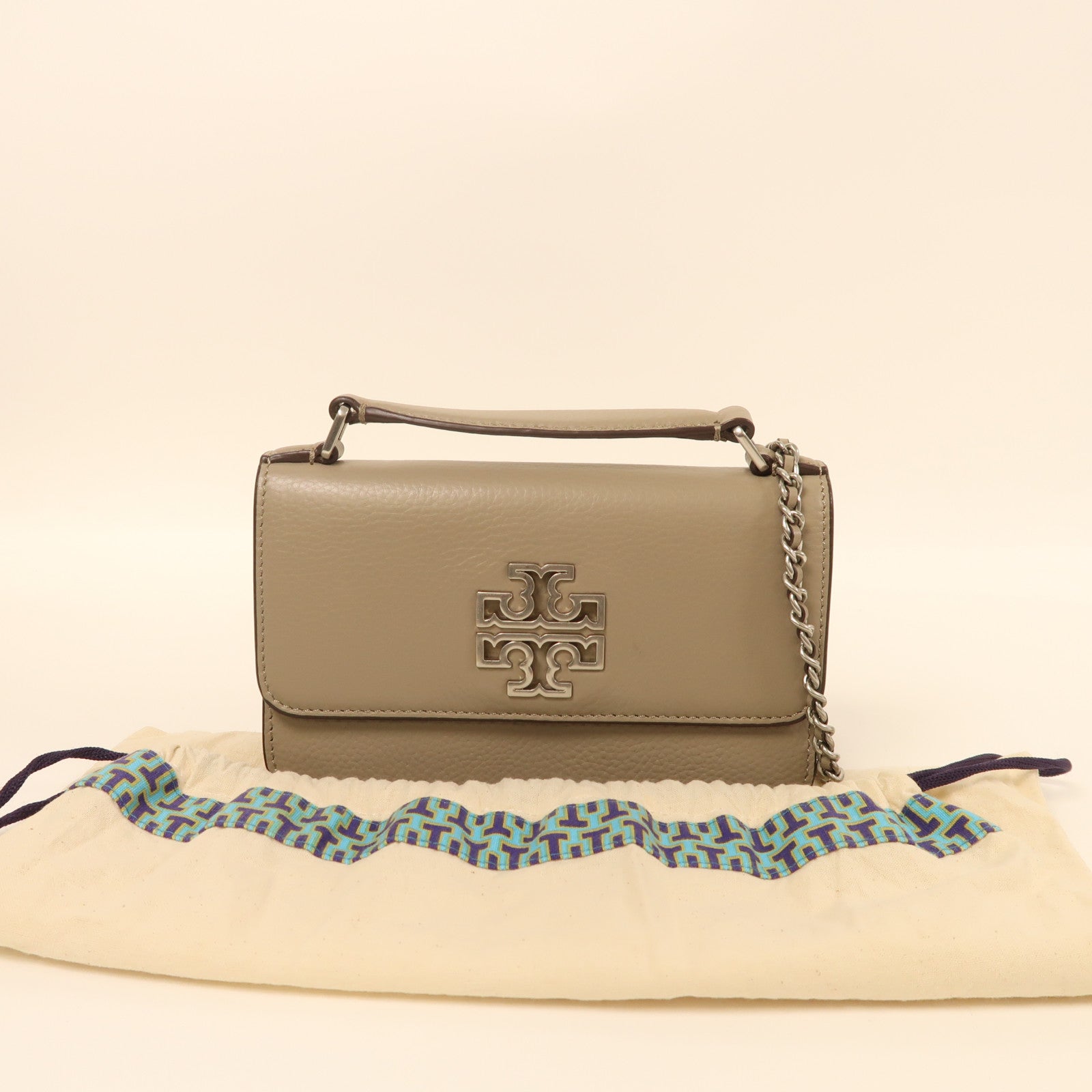 Tory Burch 牛皮皮革Shoulder Bag銀扣手挽肩背兩用袋灰色