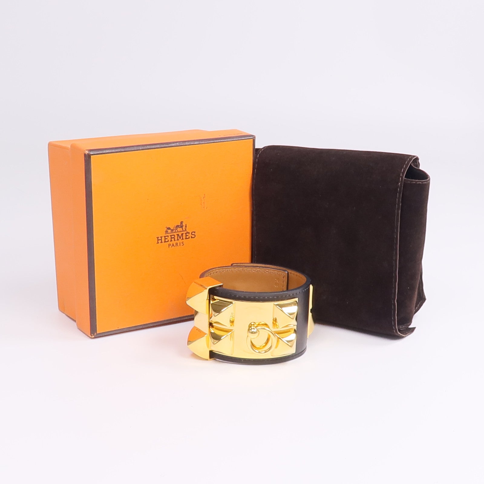 HERMES Box Calf皮革Collier de Chein Bracelet手帶