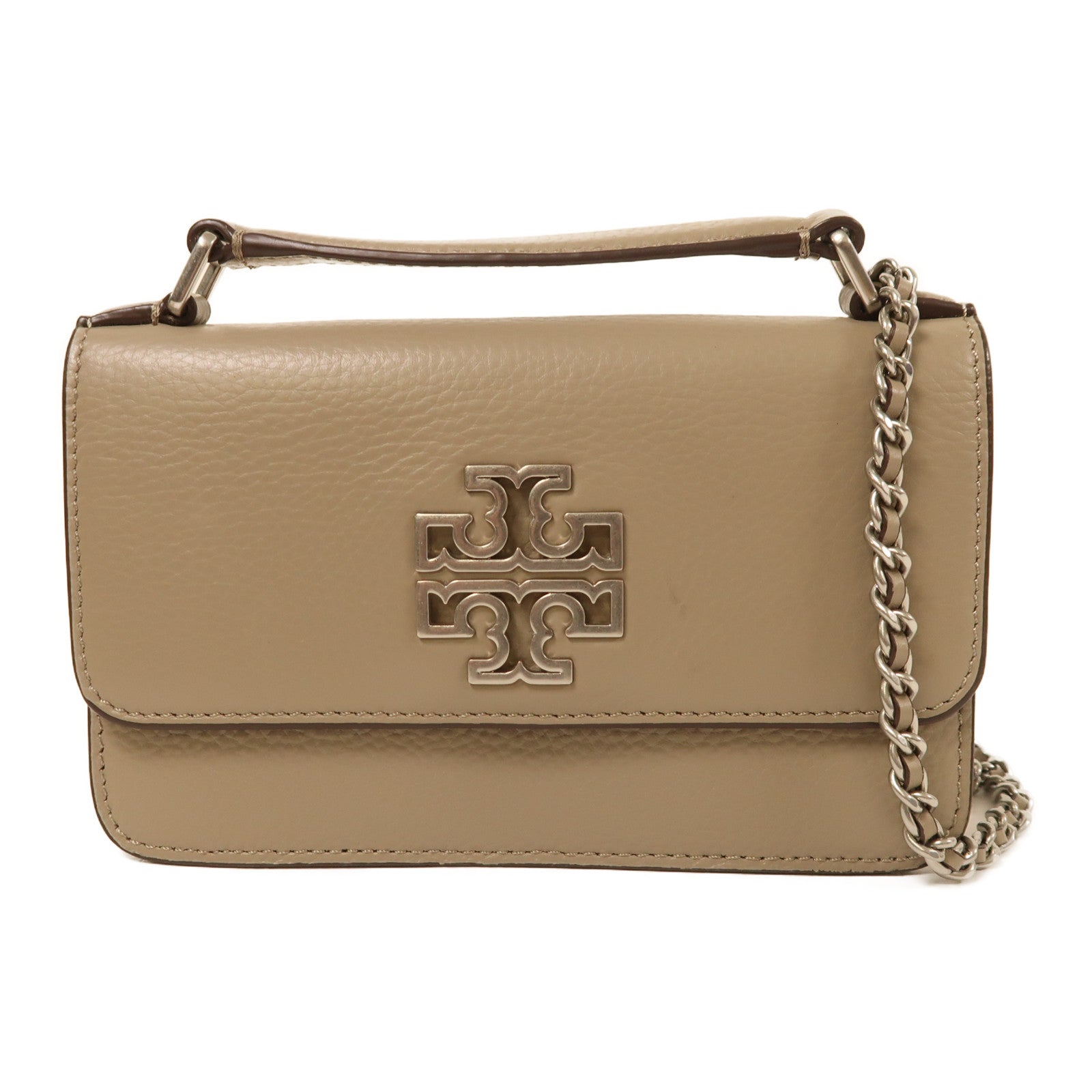 Tory Burch 牛皮皮革Shoulder Bag銀扣手挽肩背兩用袋灰色