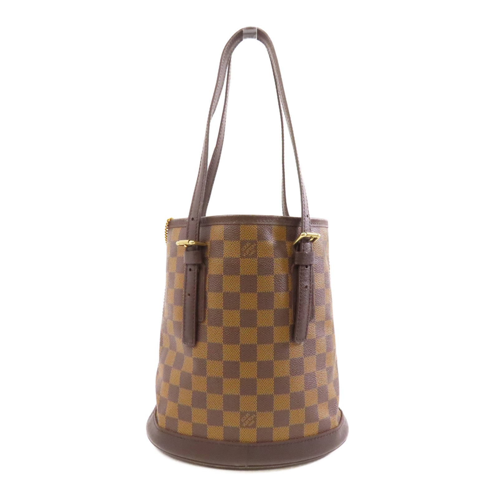 LOUIS VUITTON Damier Marais金扣手挽袋棕色