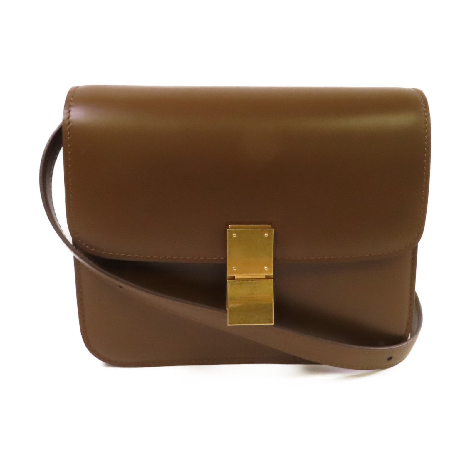CELINE 牛皮皮革Classic Box Shoulder Bag金扣肩背袋啡色