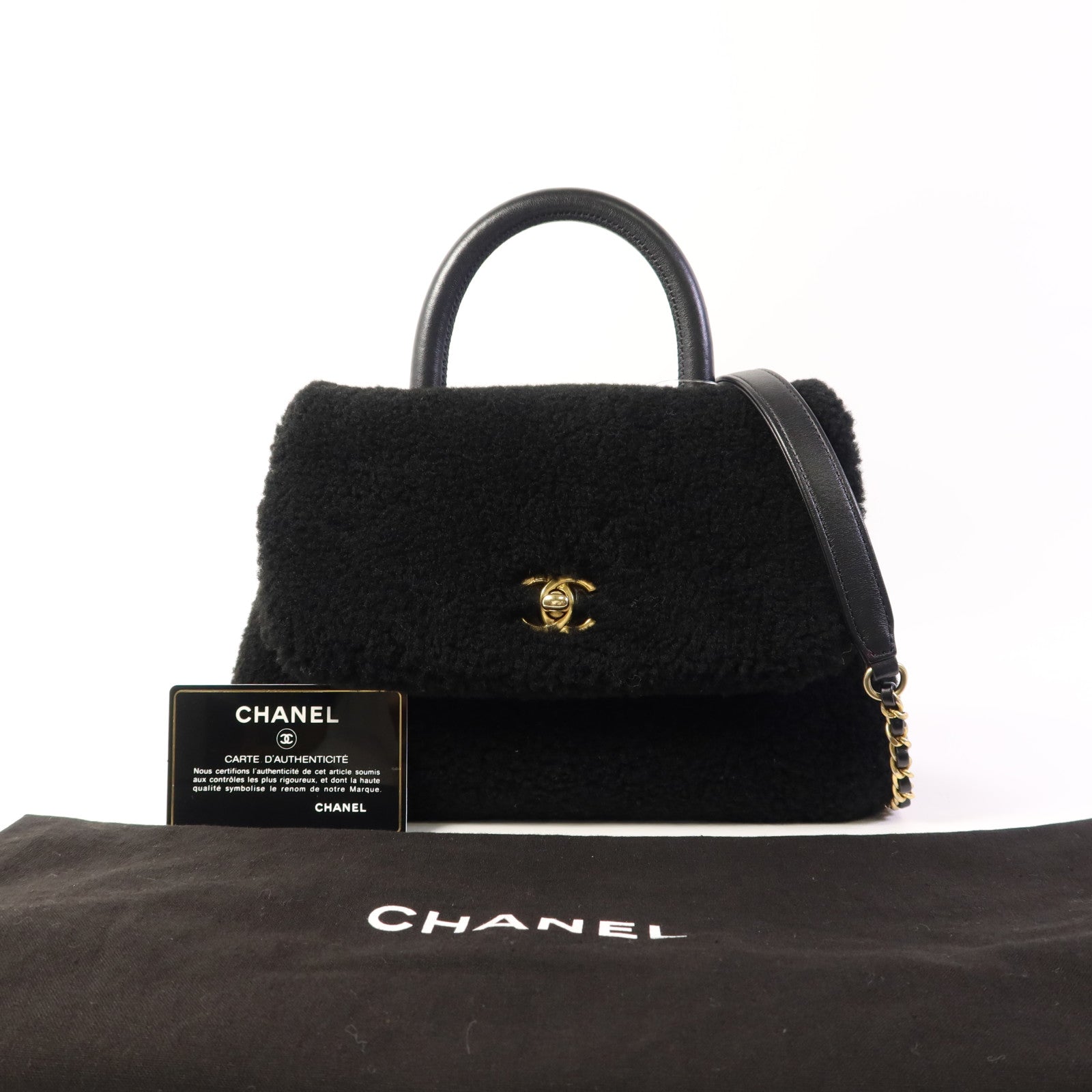 CHANEL Shearling Coco Handle金扣手挽肩背兩用袋