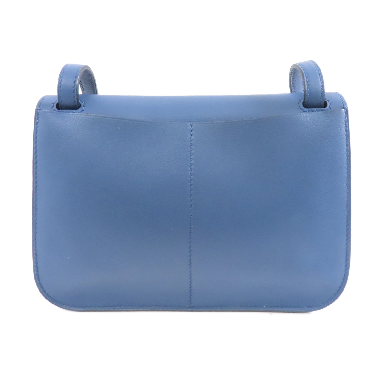 HERMES Swift皮革 Mini Halzan銀扣手挽肩背兩用袋Bleu Agate/藍色