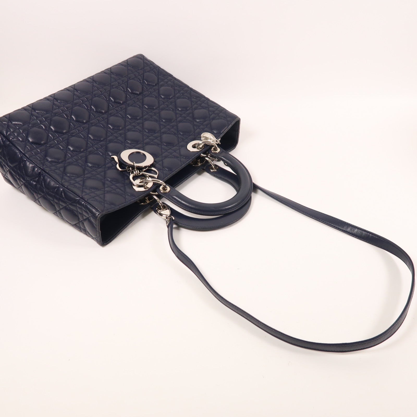 Dior 羊皮皮革Lady Dior Large銀扣手挽肩背兩用袋