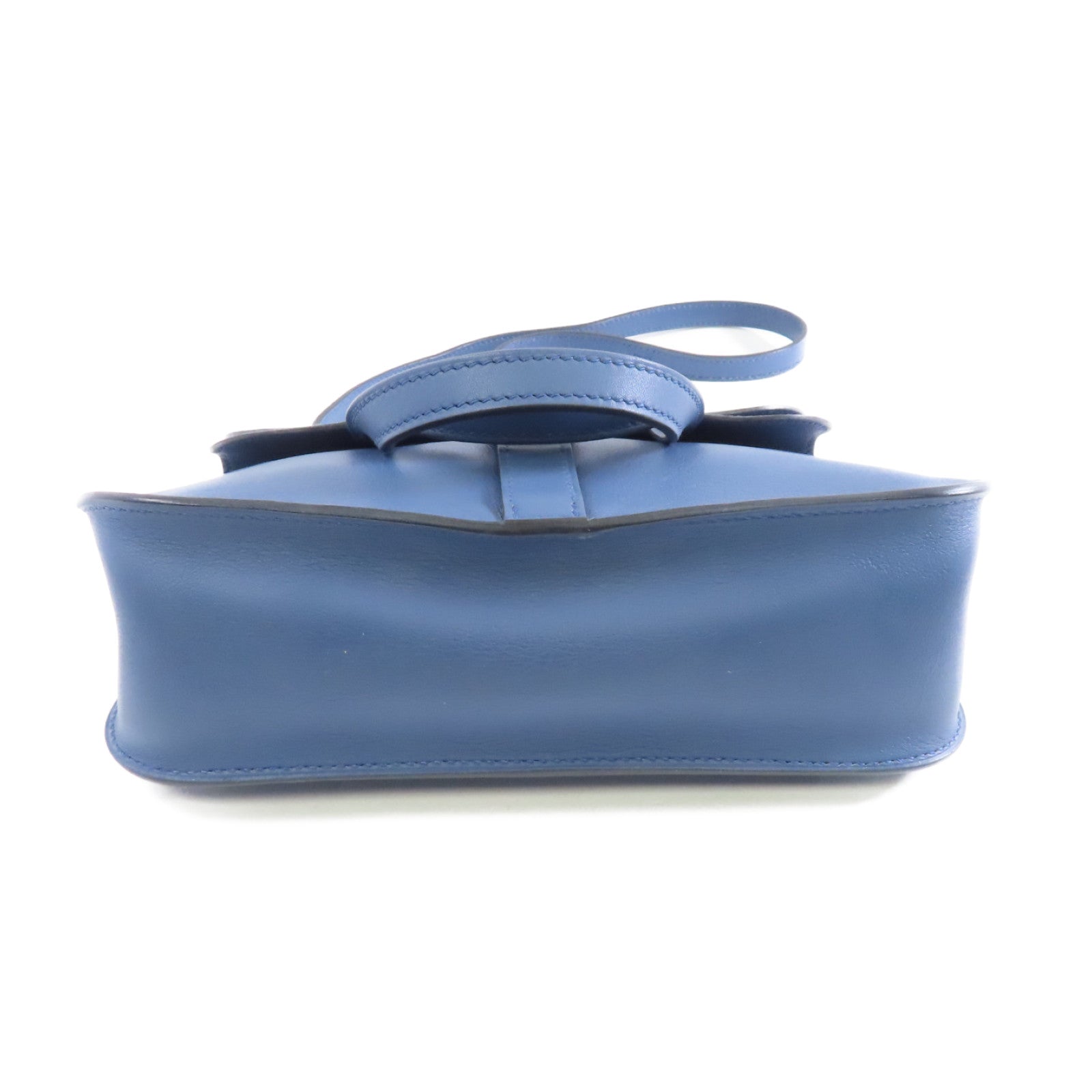 HERMES Swift皮革 Mini Halzan銀扣手挽肩背兩用袋Bleu Agate/藍色