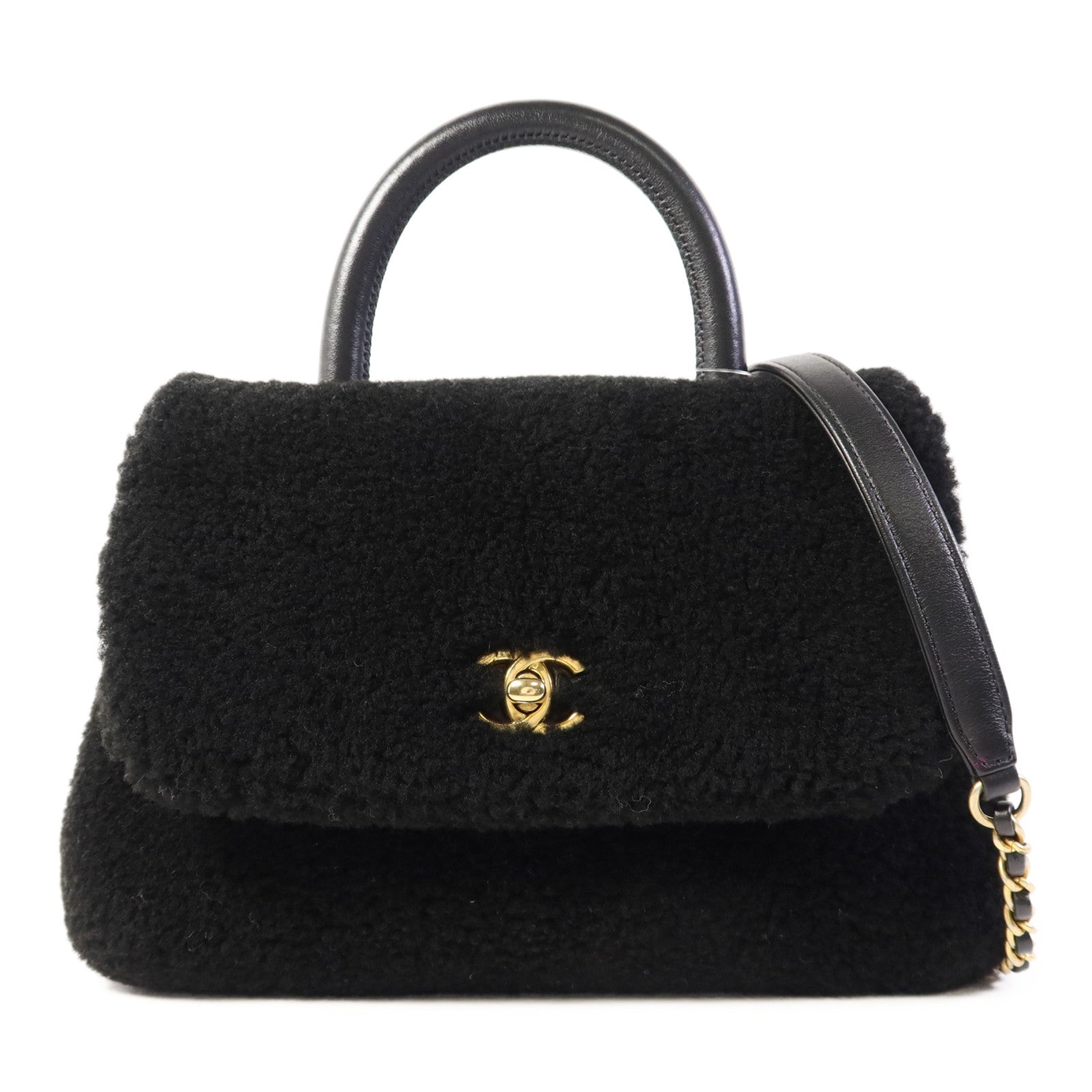 CHANEL Shearling Coco Handle金扣手挽肩背兩用袋