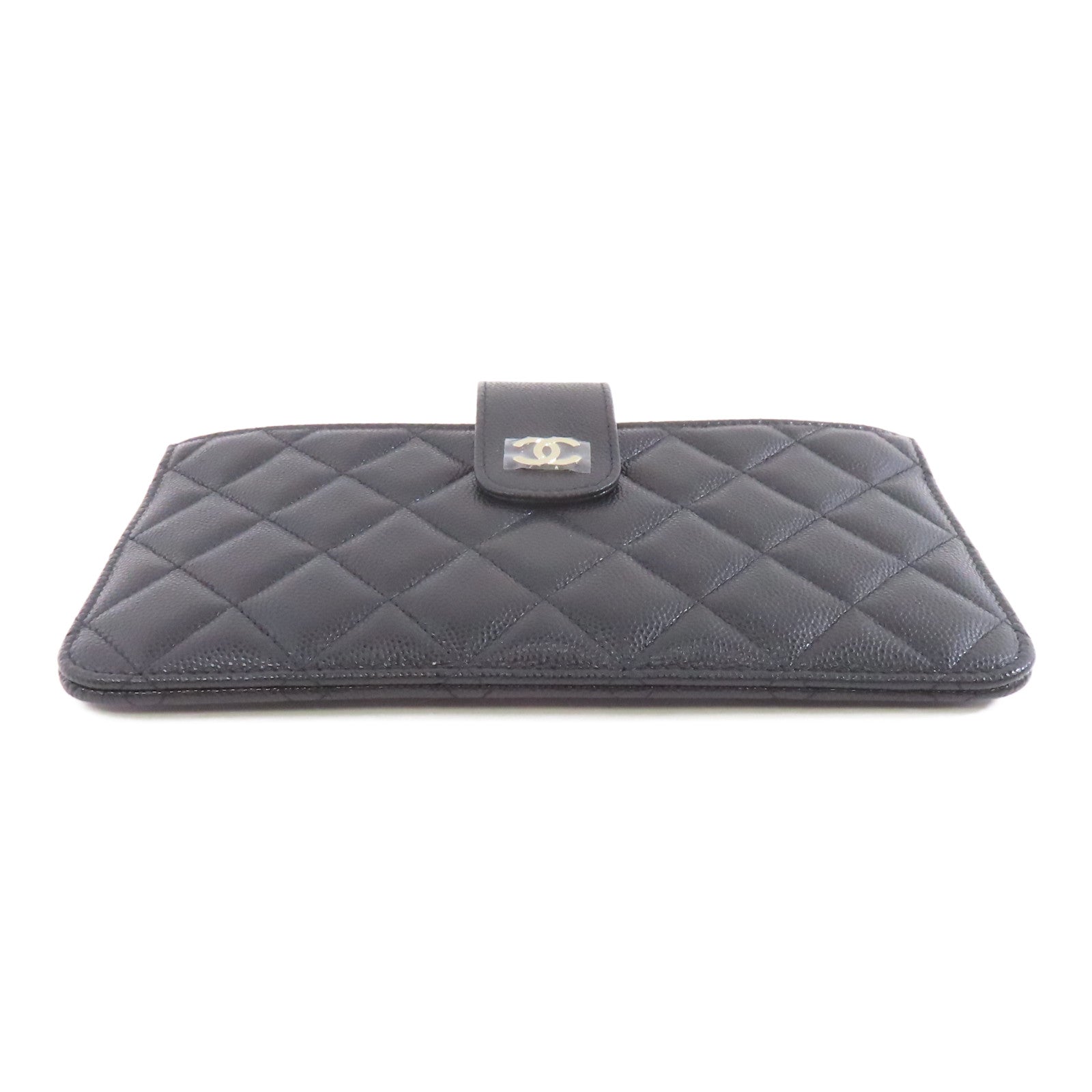 CHANEL 菱格Caviar皮革Pouch Wallet銀扣手拿包黑色