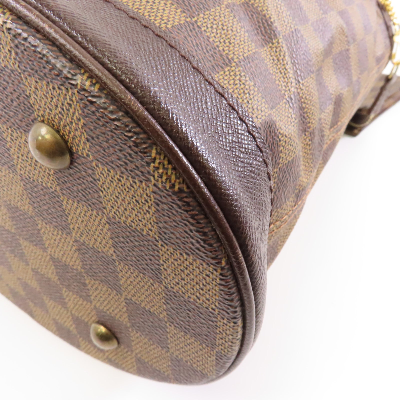 LOUIS VUITTON Damier Marais金扣手挽袋棕色