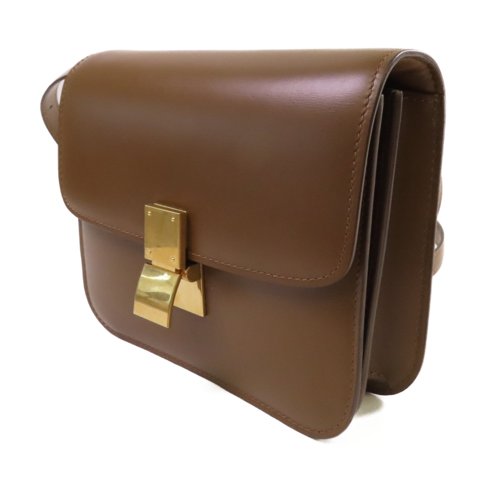 CELINE 牛皮皮革Classic Box Shoulder Bag金扣肩背袋啡色