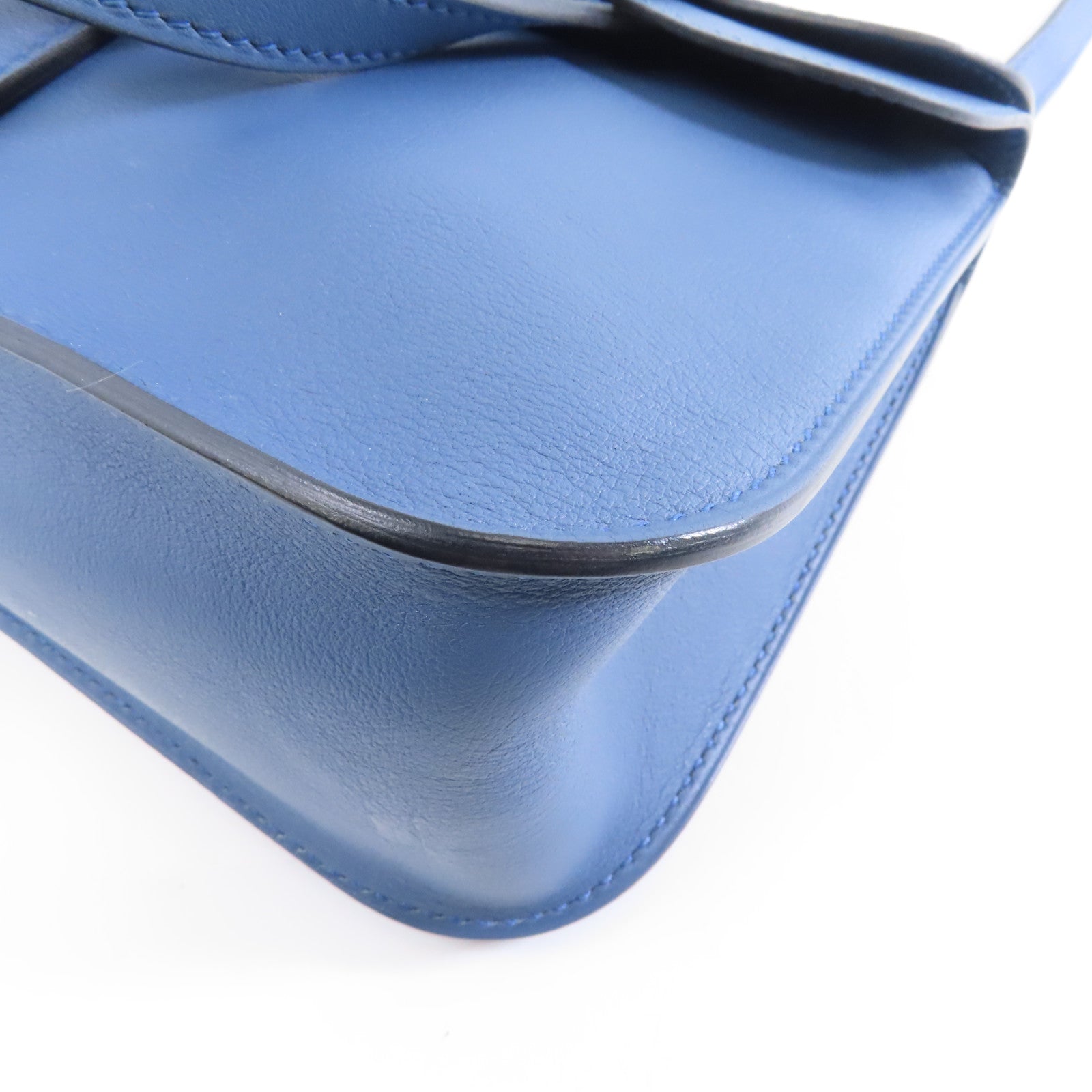 HERMES Swift皮革 Mini Halzan銀扣手挽肩背兩用袋Bleu Agate/藍色