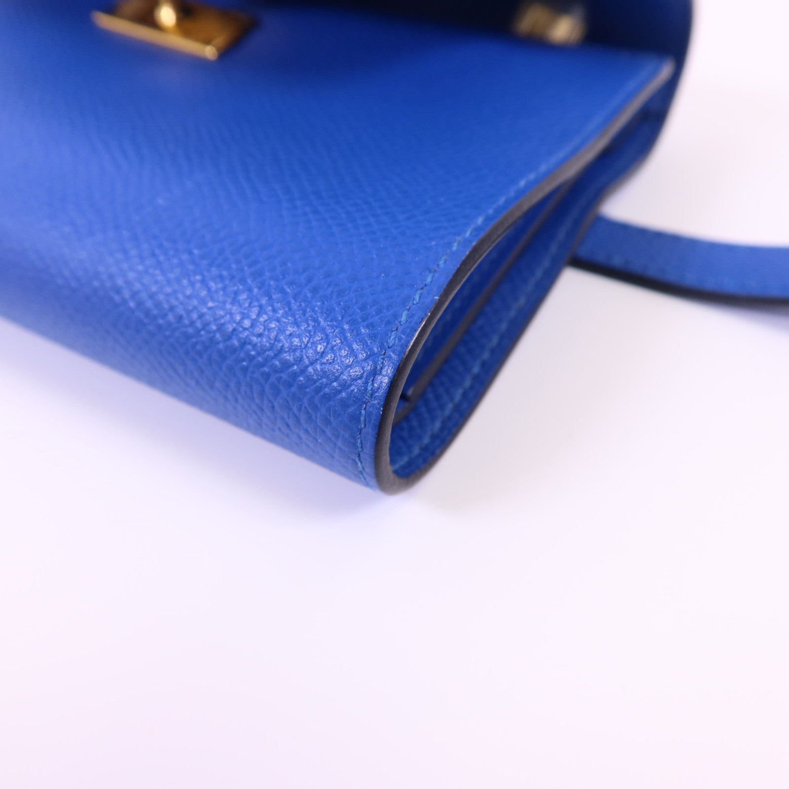 HERMES Epsom皮革Kelly Short Wallet金扣錢包Blue Zanzibar
