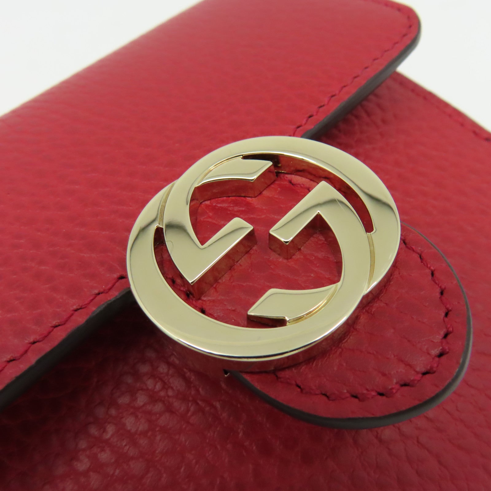 GUCCI 牛皮皮革Short Wallet金扣短錢包紅色