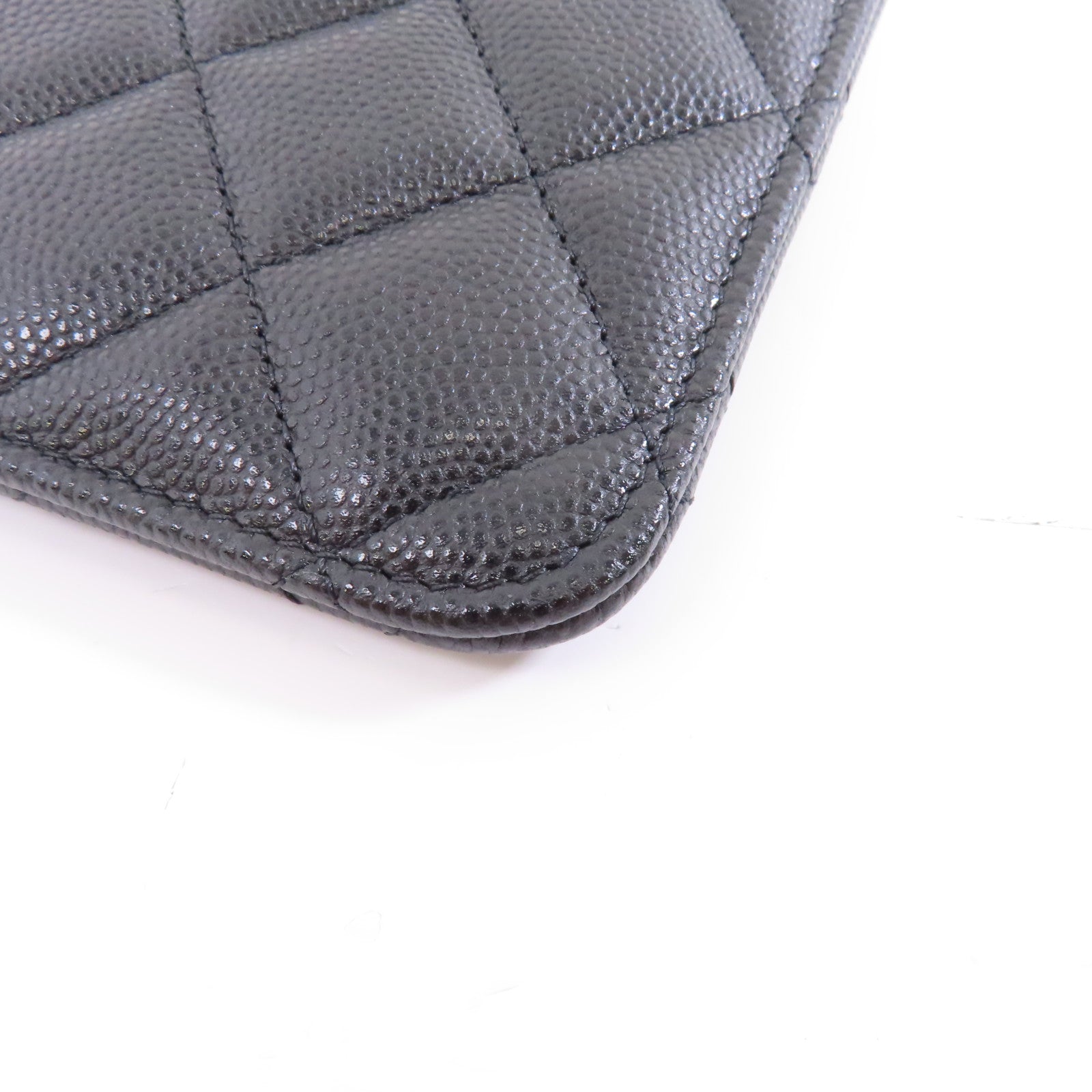 CHANEL 菱格Caviar皮革Pouch Wallet銀扣手拿包黑色