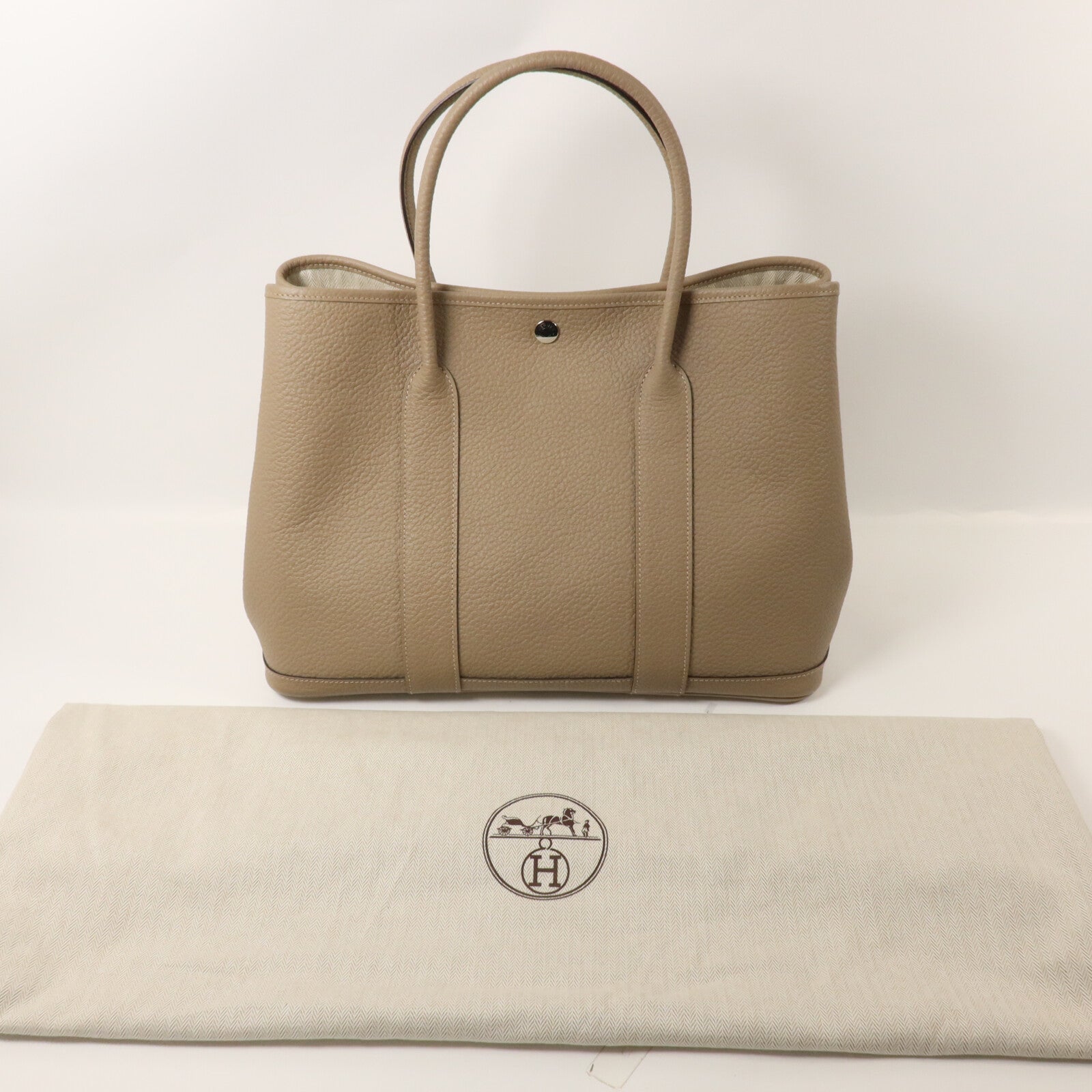 HERMES Country皮革Garden Party PM手挽袋Gris Tourterelle
