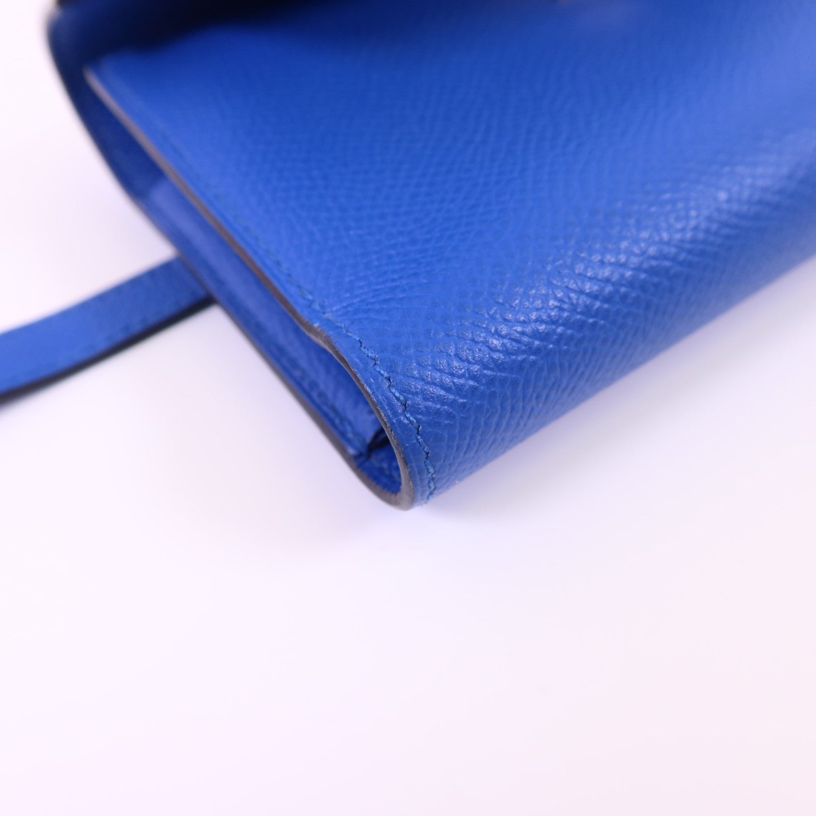 HERMES Epsom皮革Kelly Short Wallet金扣錢包Blue Zanzibar