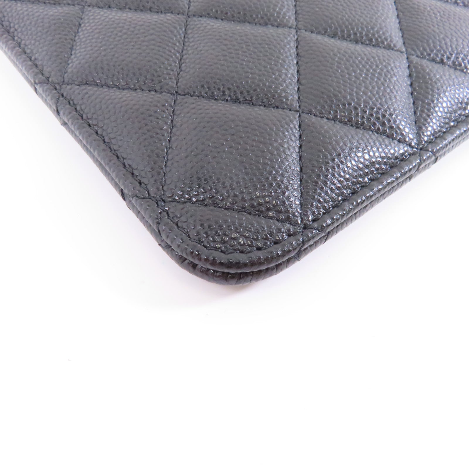 CHANEL 菱格Caviar皮革Pouch Wallet銀扣手拿包黑色
