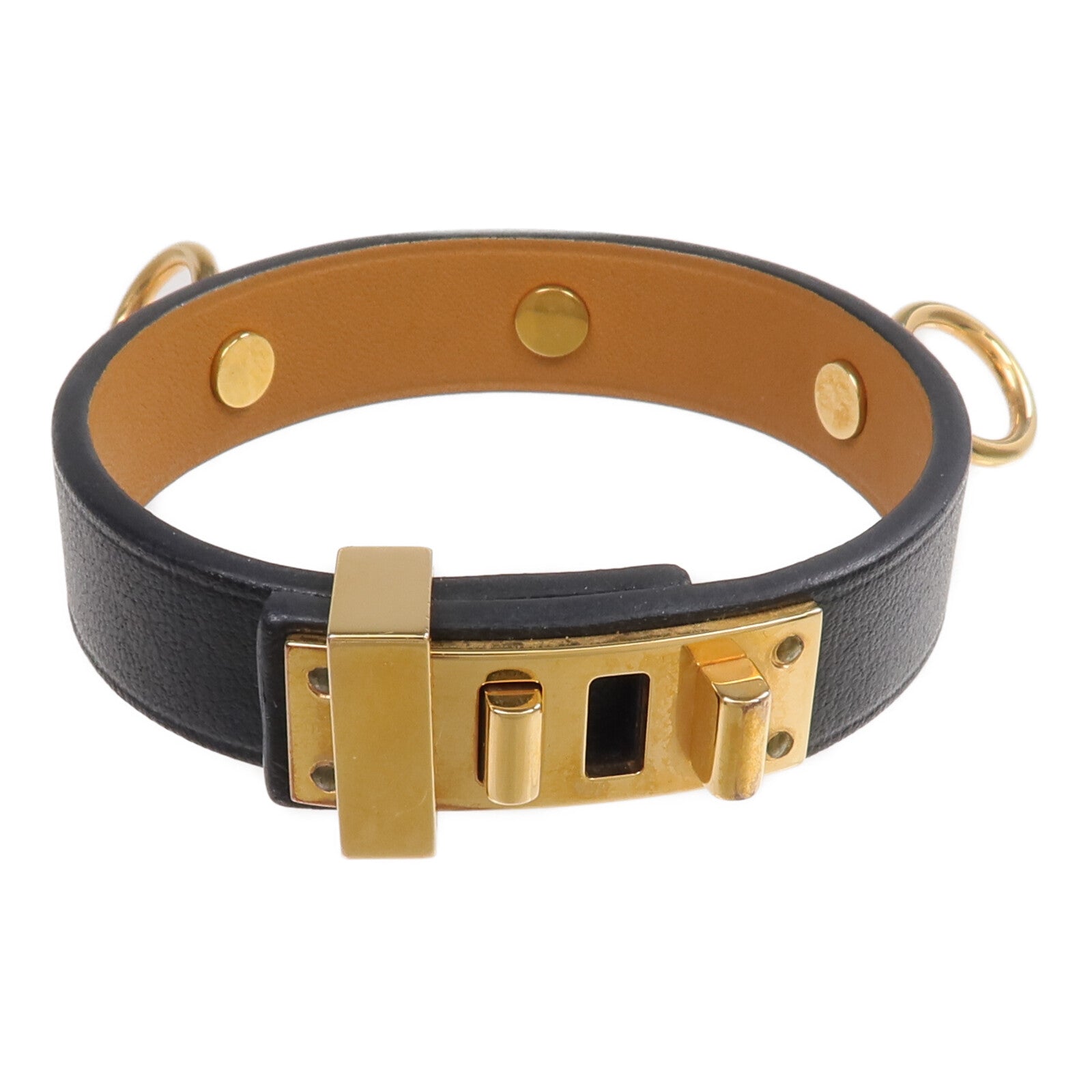 HERMES Swift皮革Mini Dog Bracelet金扣手帶Noir