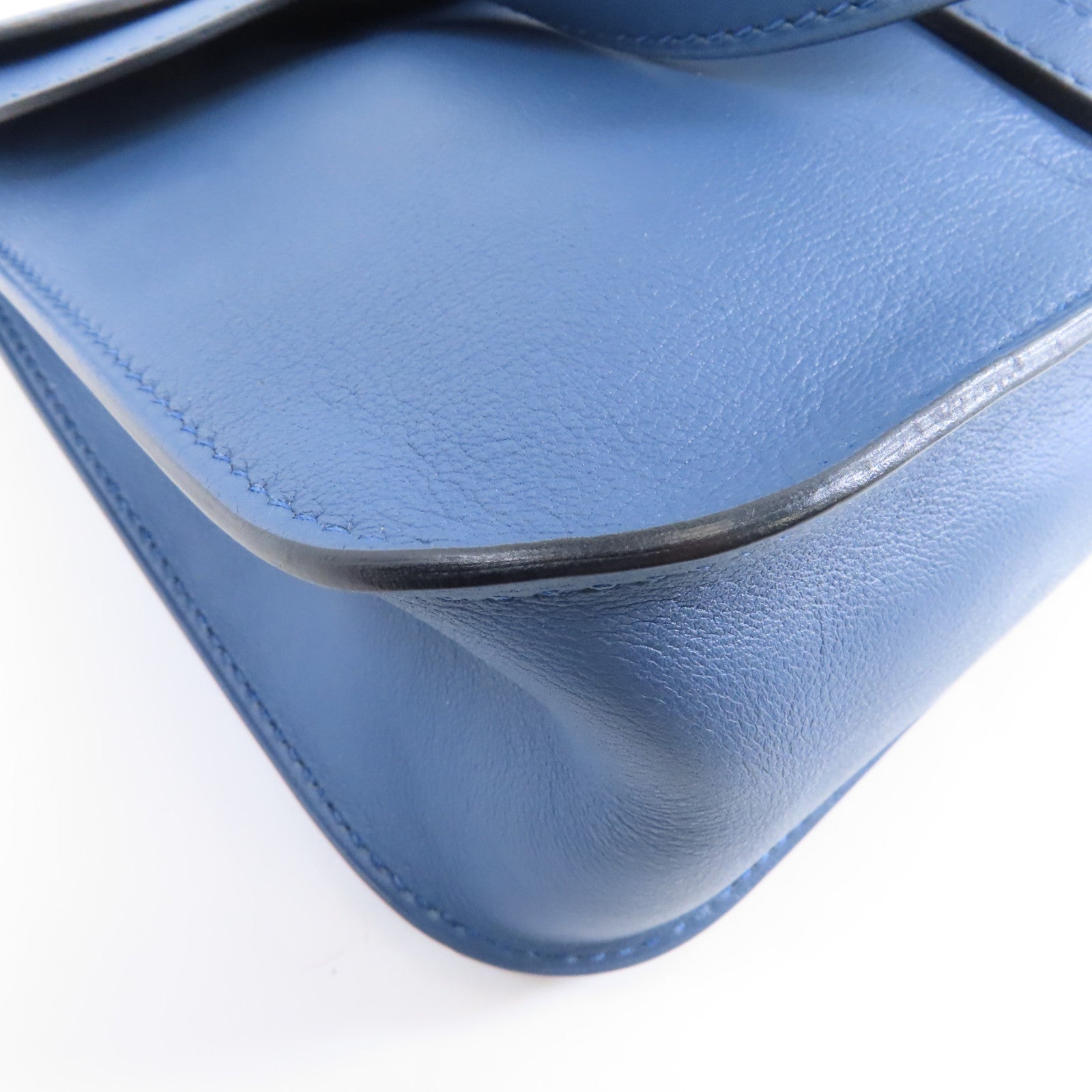HERMES Swift皮革 Mini Halzan銀扣手挽肩背兩用袋Bleu Agate/藍色