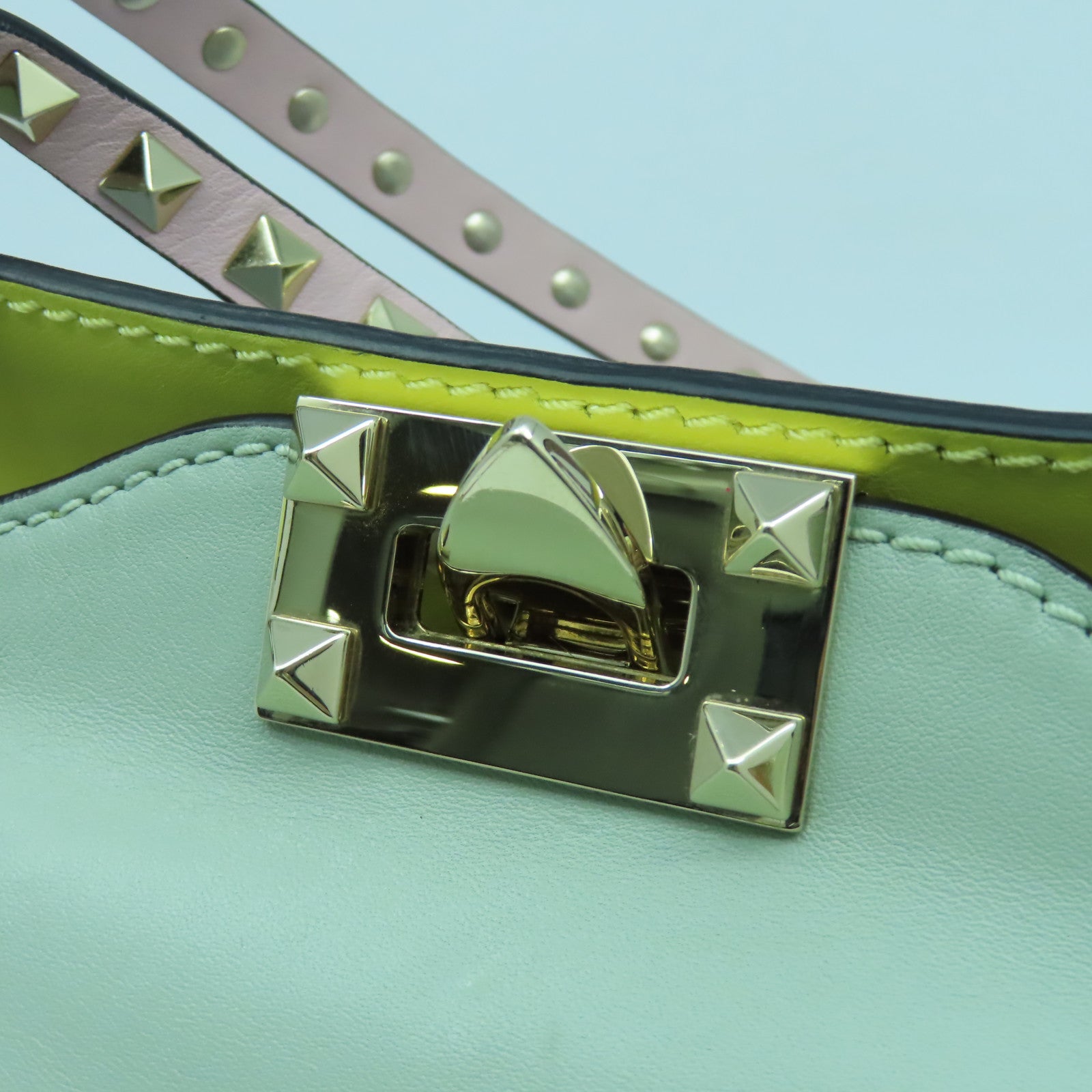 Valentino 皮革2 Way Shoulder金扣手挽肩背兩用袋粉紅色綠色/藍色