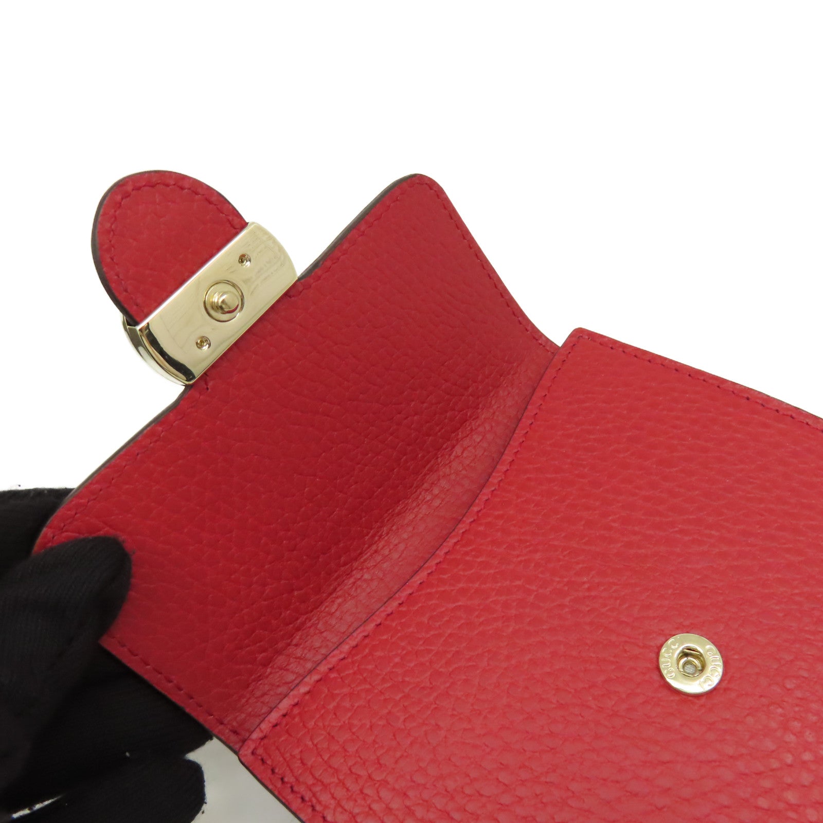 GUCCI 牛皮皮革Short Wallet金扣短錢包紅色