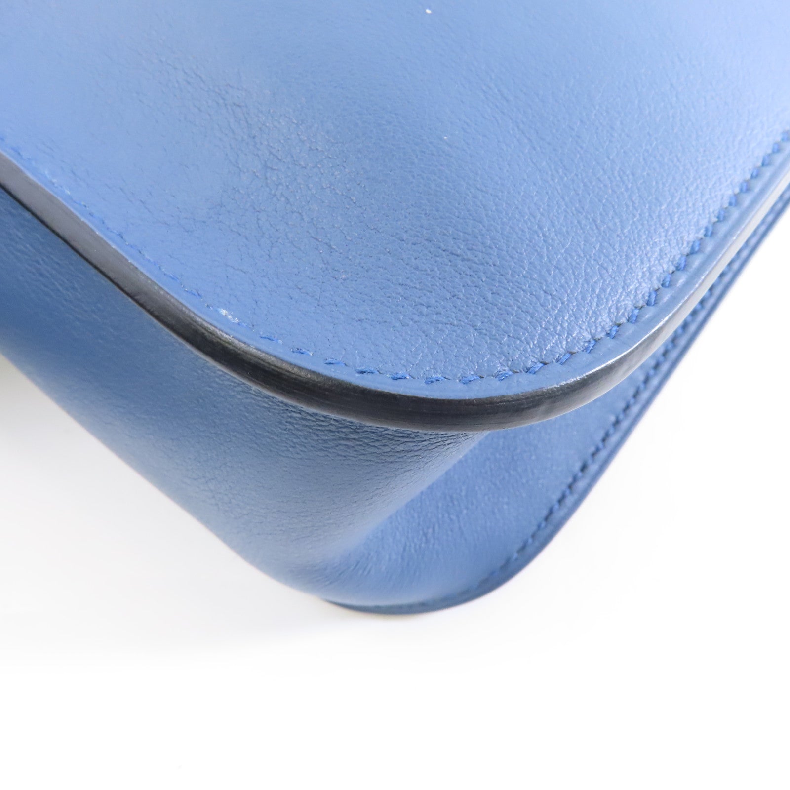 HERMES Swift皮革 Mini Halzan銀扣手挽肩背兩用袋Bleu Agate/藍色