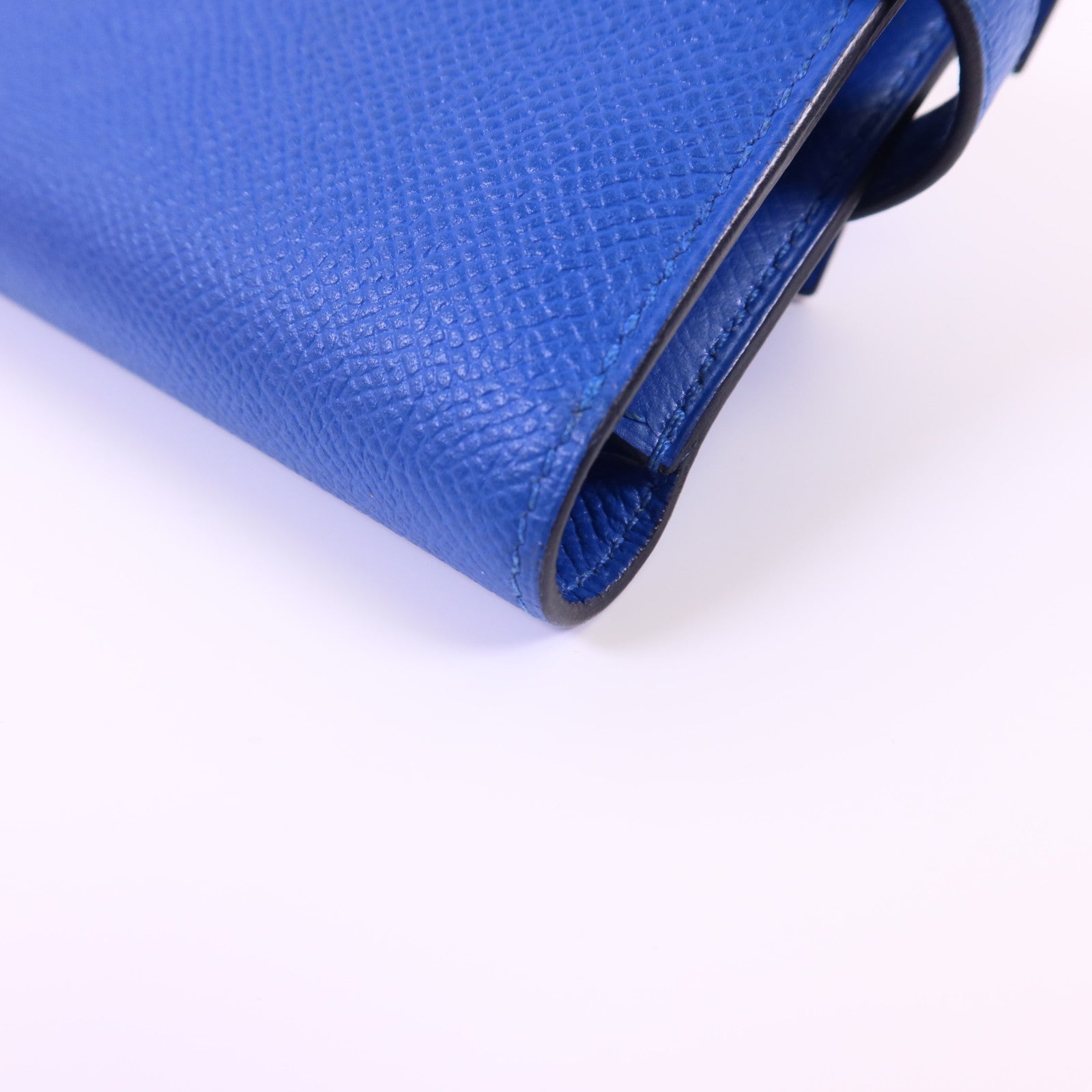 HERMES Epsom皮革Kelly Short Wallet金扣錢包Blue Zanzibar