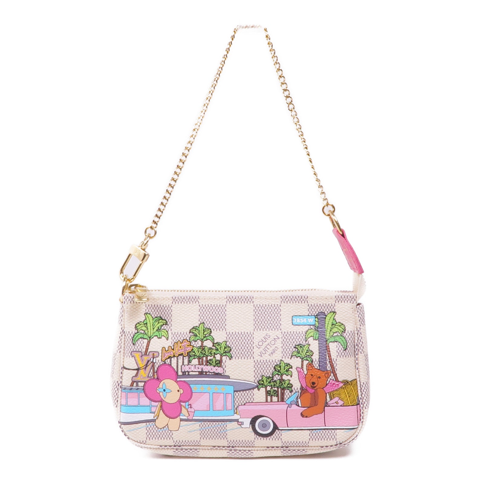 LOUIS VUITTON Damier Azur Mini Pochette金扣鏈帶手挽袋