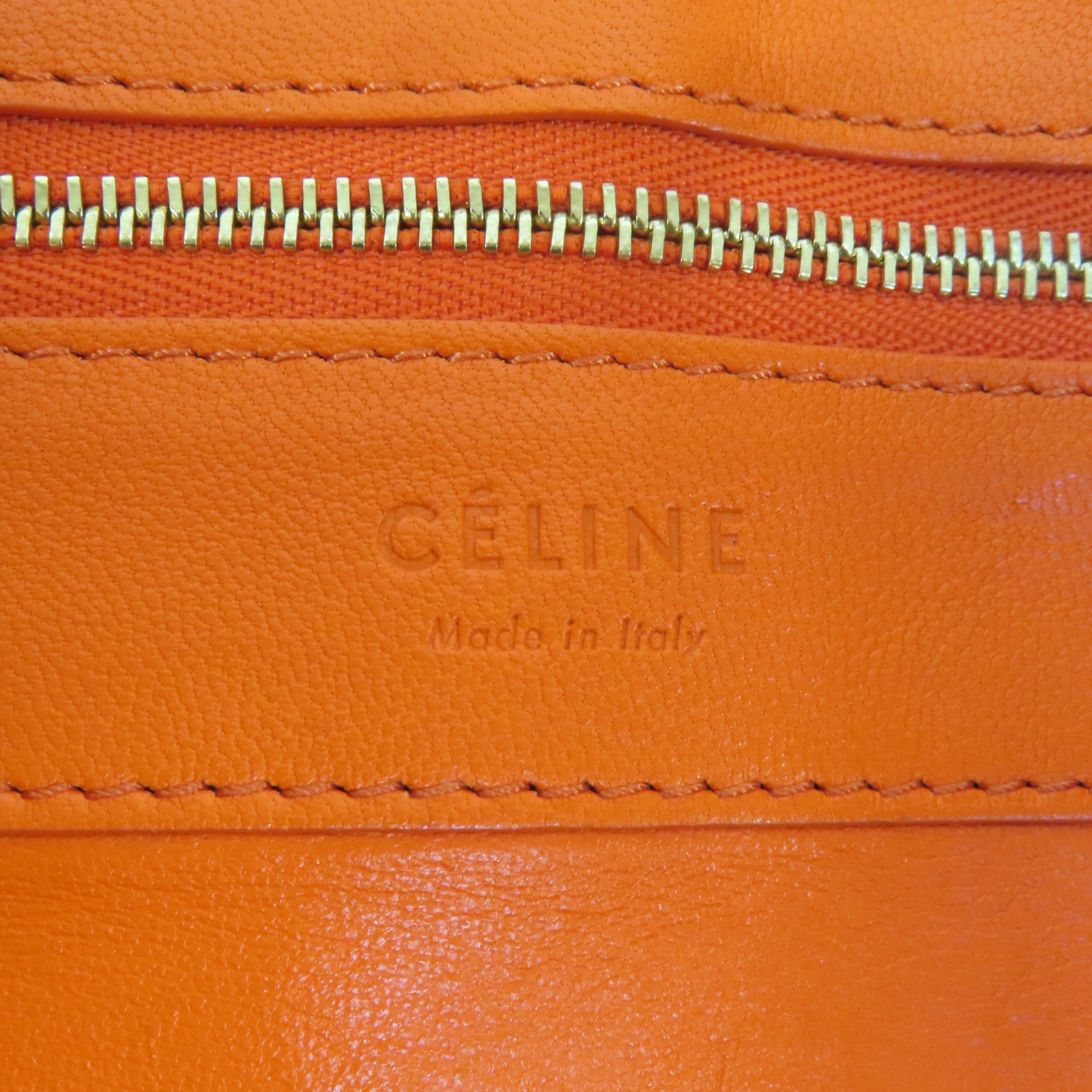 CELINE 羊皮皮革Cabas金扣肩背袋/手挽袋橙色/紅色